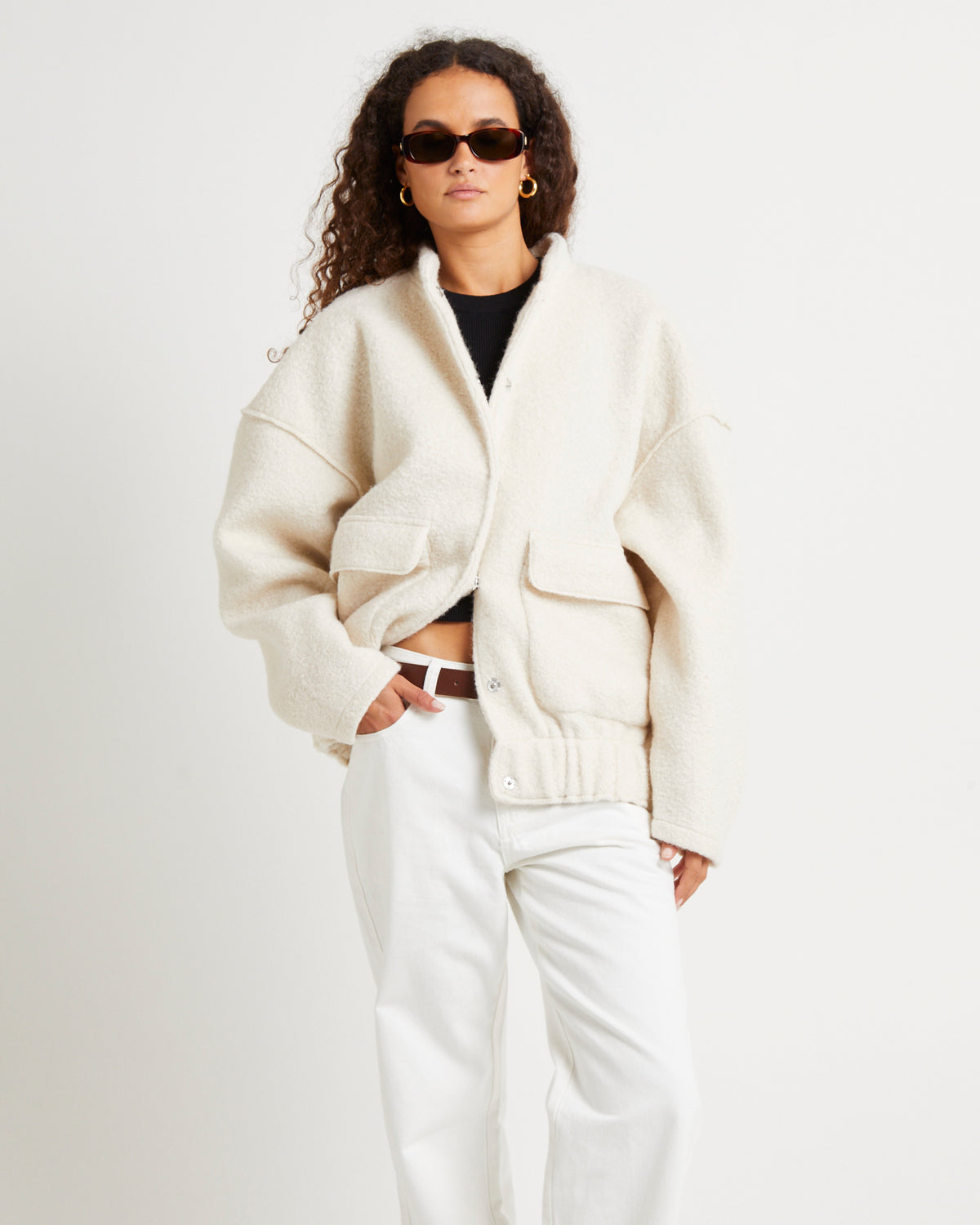 Boucle Bomber Jacket MILK WHITE