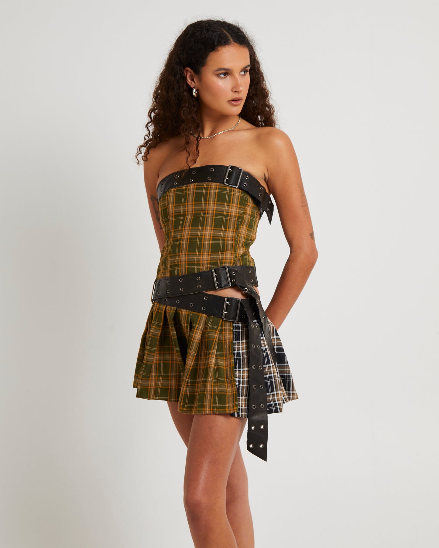 Kilt Mini Dress With Belts