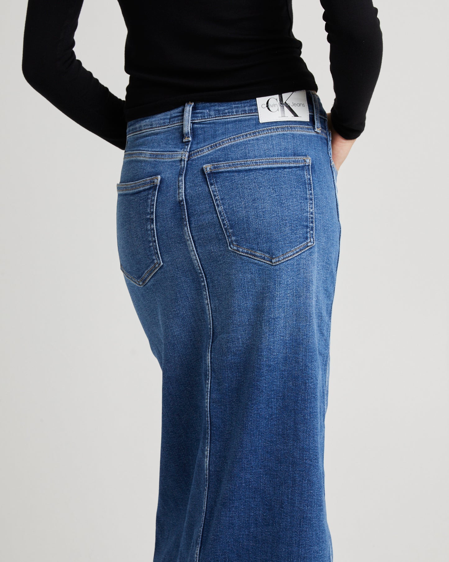 Front Split Hem Denim Maxi Skirt