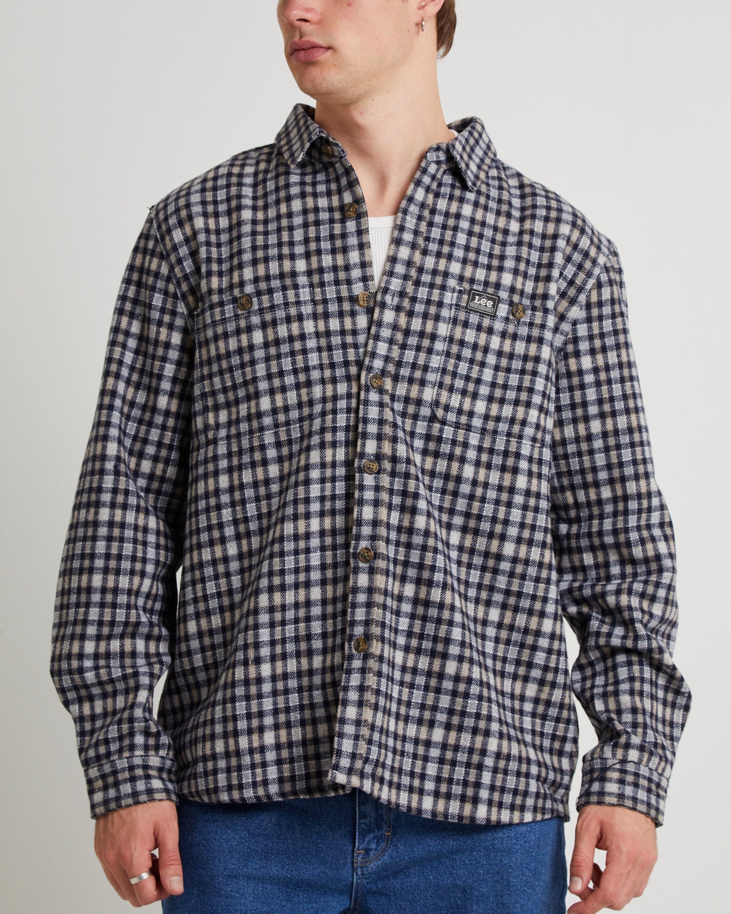 Lee Worker Long Sleeve Shirt Brown Check