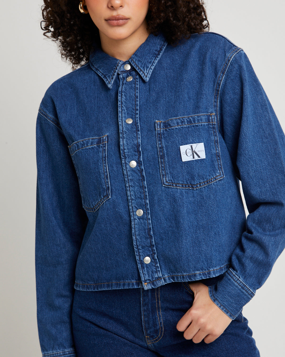 Cropped Dad Denim Shirt STONE BLUE