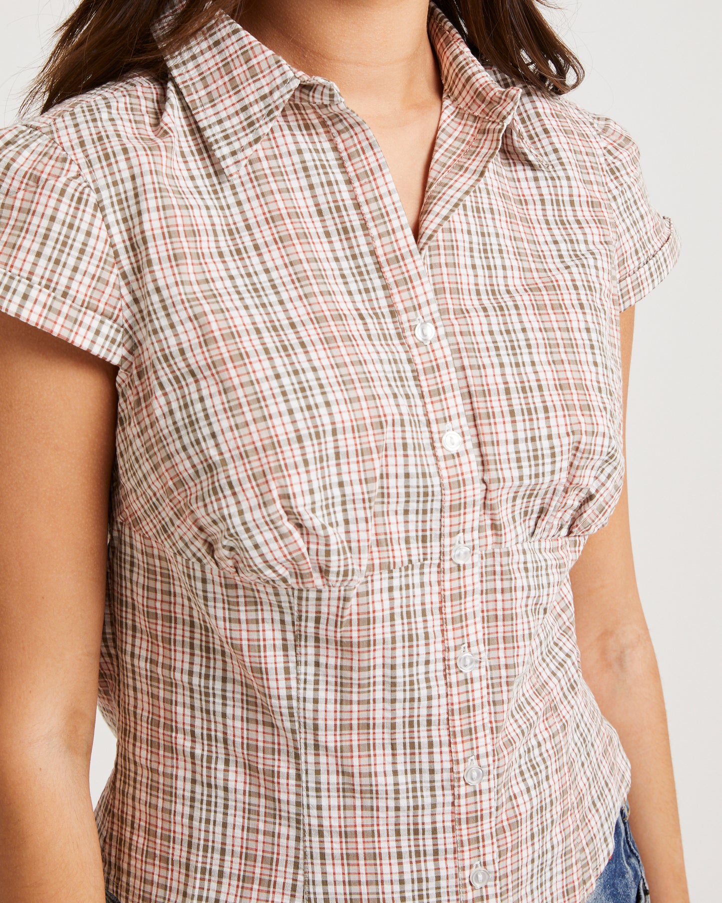 UO Sophie Short-Sleeved Gingham Shirt