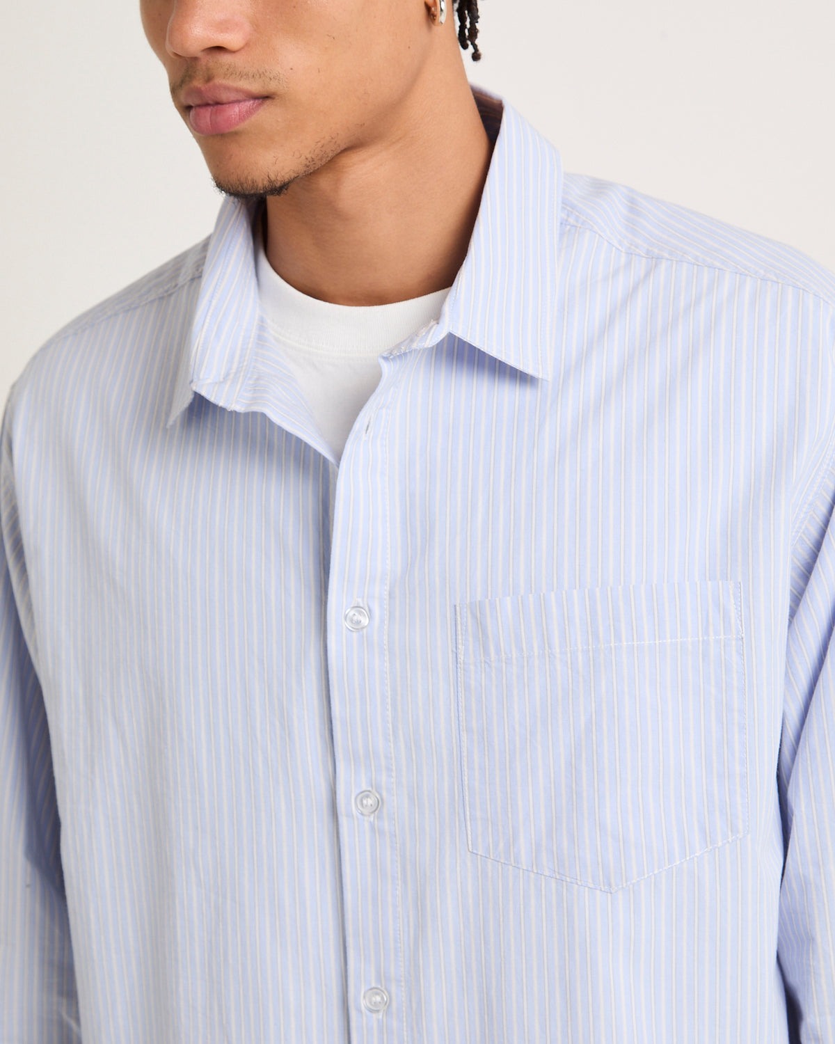 Murphy Stripe Poplin Long Sleeve Shirt BLUE