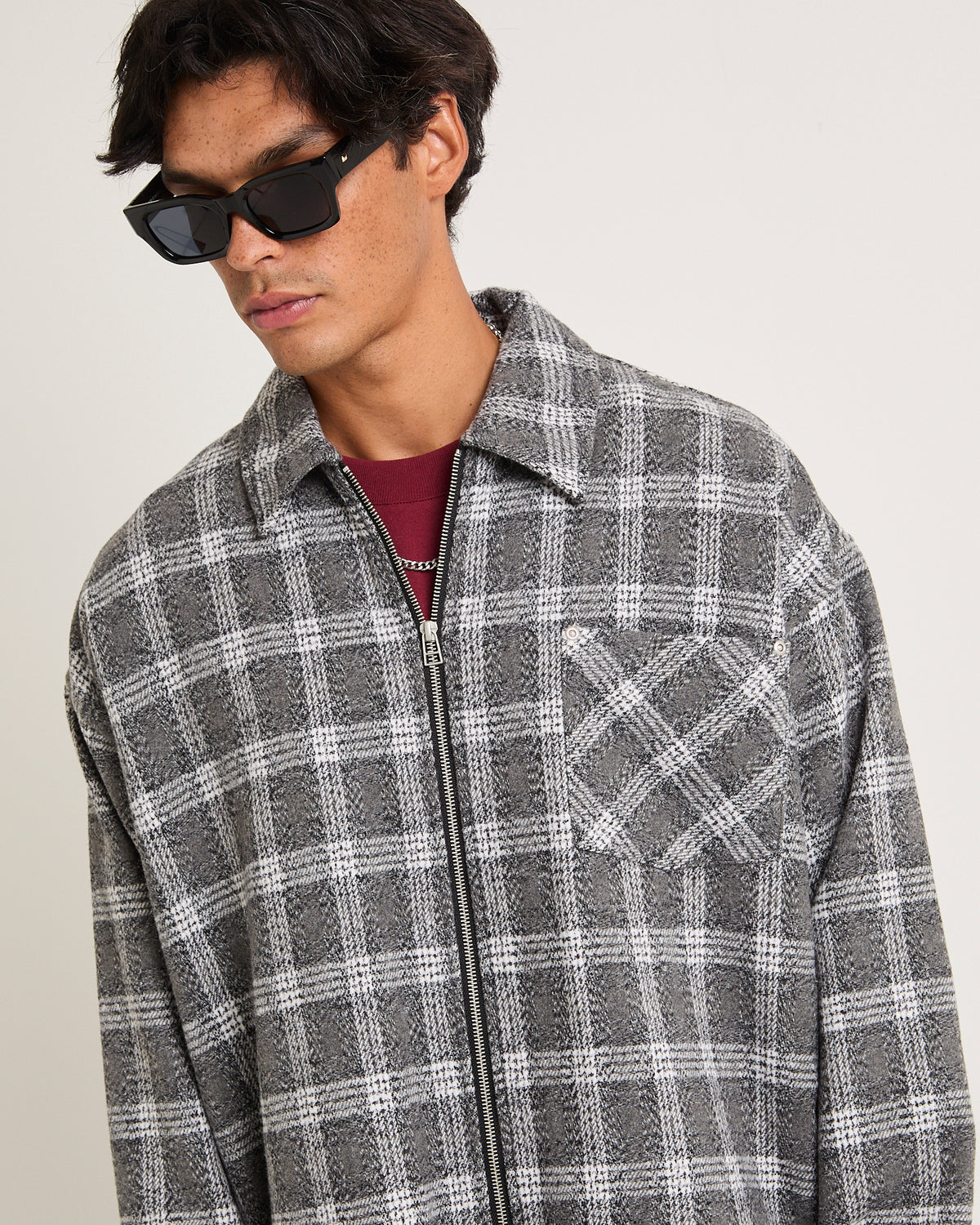 Brushed Check Zip Jacket GREY