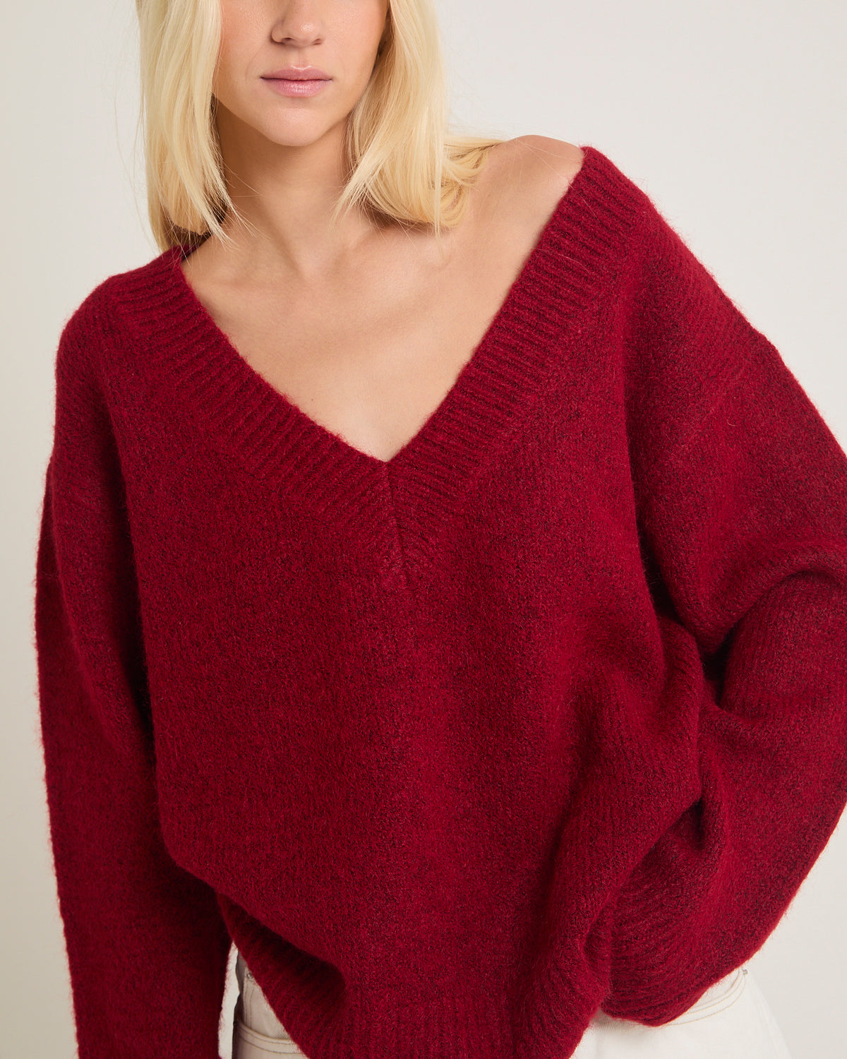 Capri V Neck Knit Jumper BURGUNDY