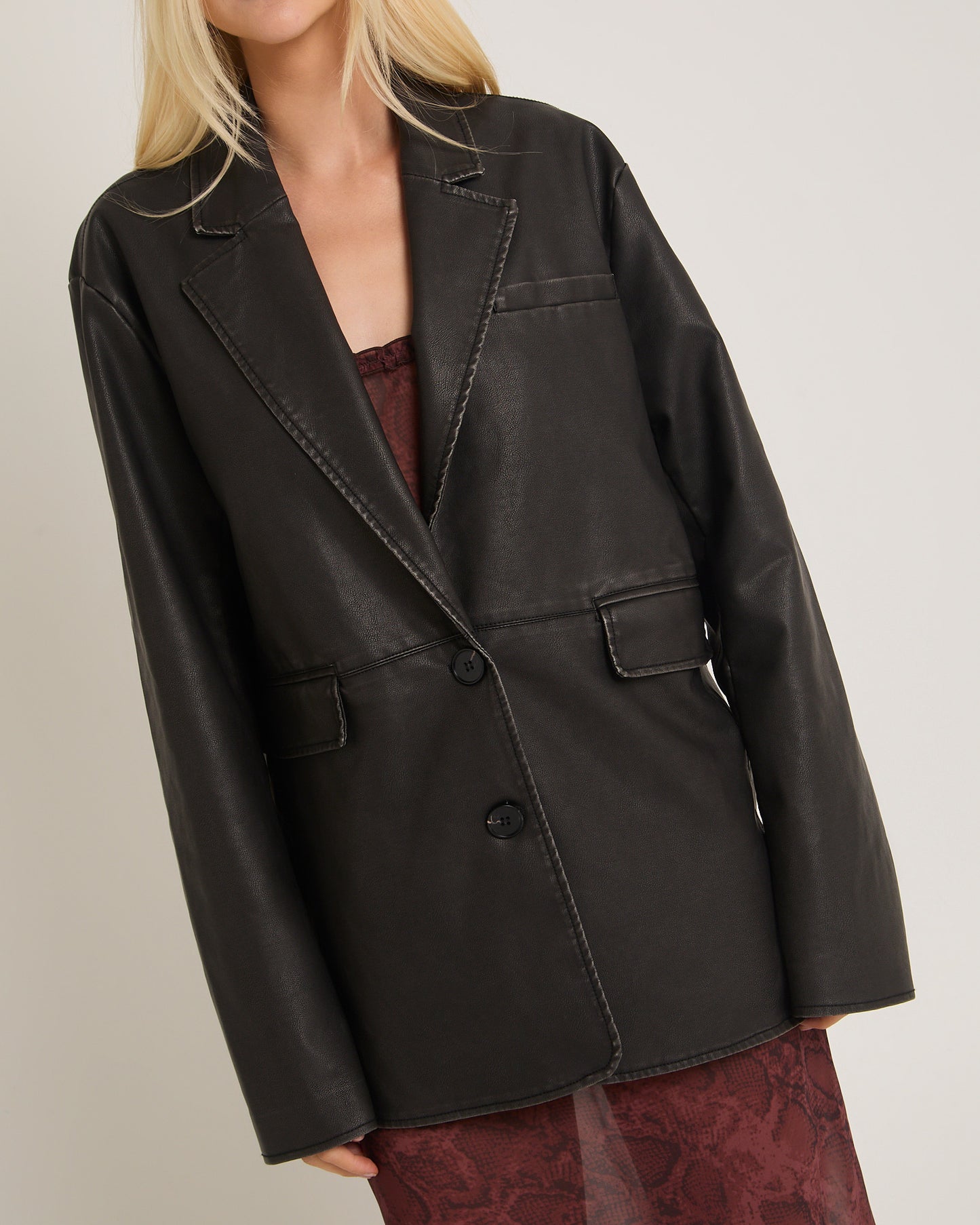 Esme Boxy Leather Look Blazer