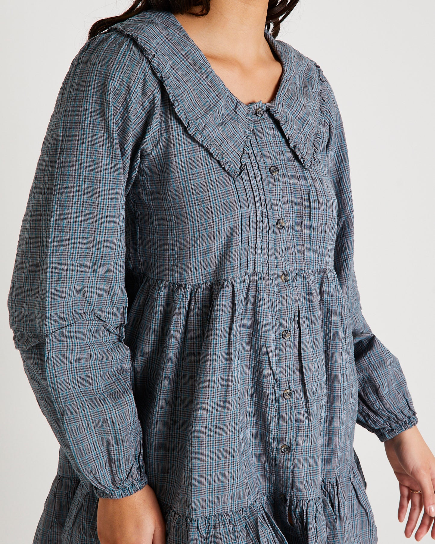 BDG Check Collar Long Sleeve Mini Dress
