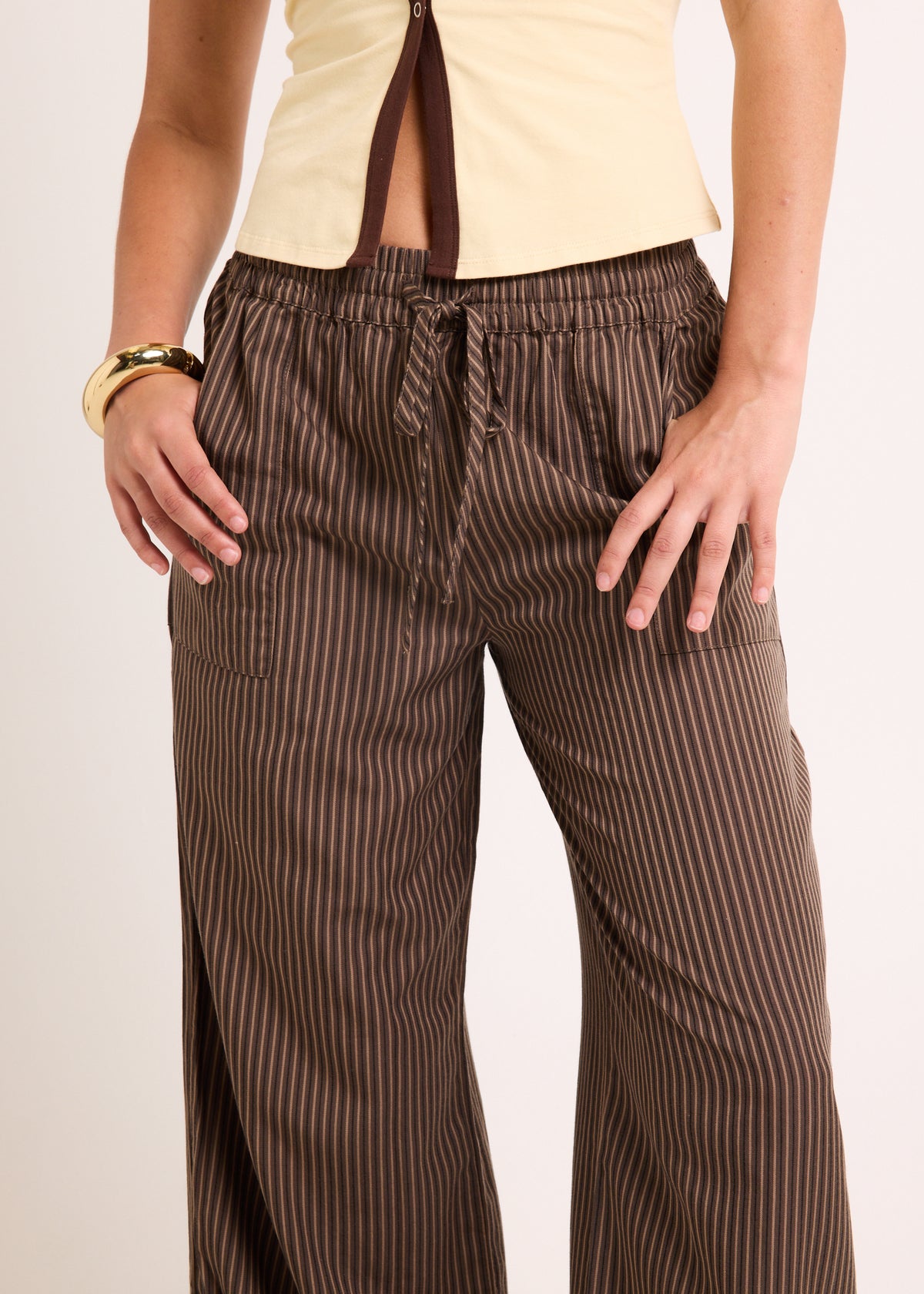 Cyrus Wide Leg Pant COFFEE STRIPE