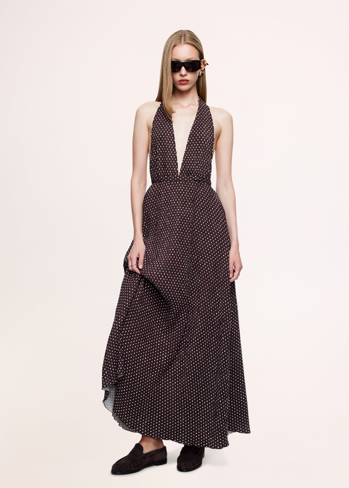 District Maxi Dress CHOCOLATE BLUE POLKA