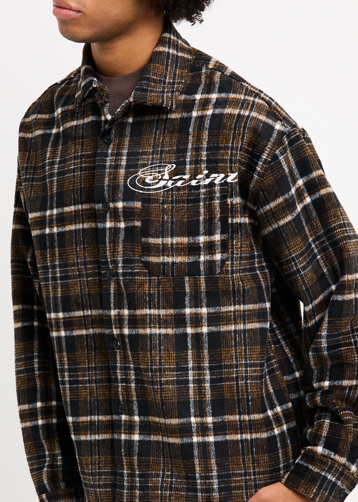 Script Long Sleeve Flannel BROWN