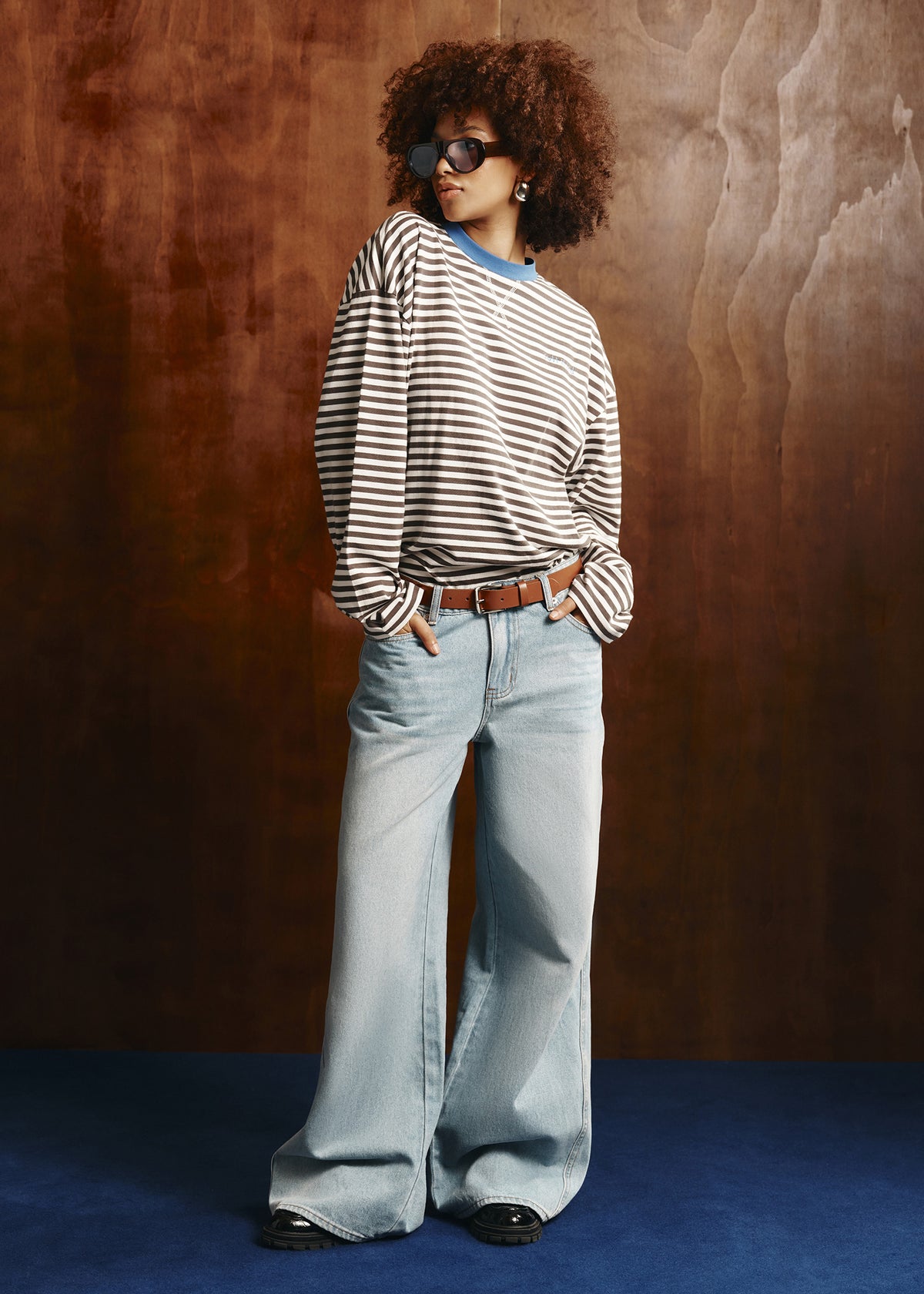 Fez Wide Leg Flare Denim Pants VINTAGE STONE WASH