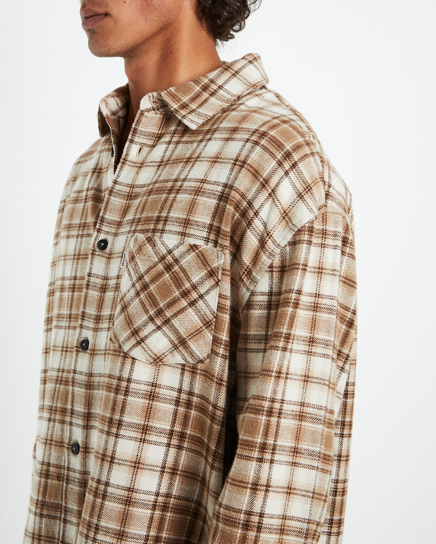 Portland Long Sleeve Flanno Shirt Tan/Ecru