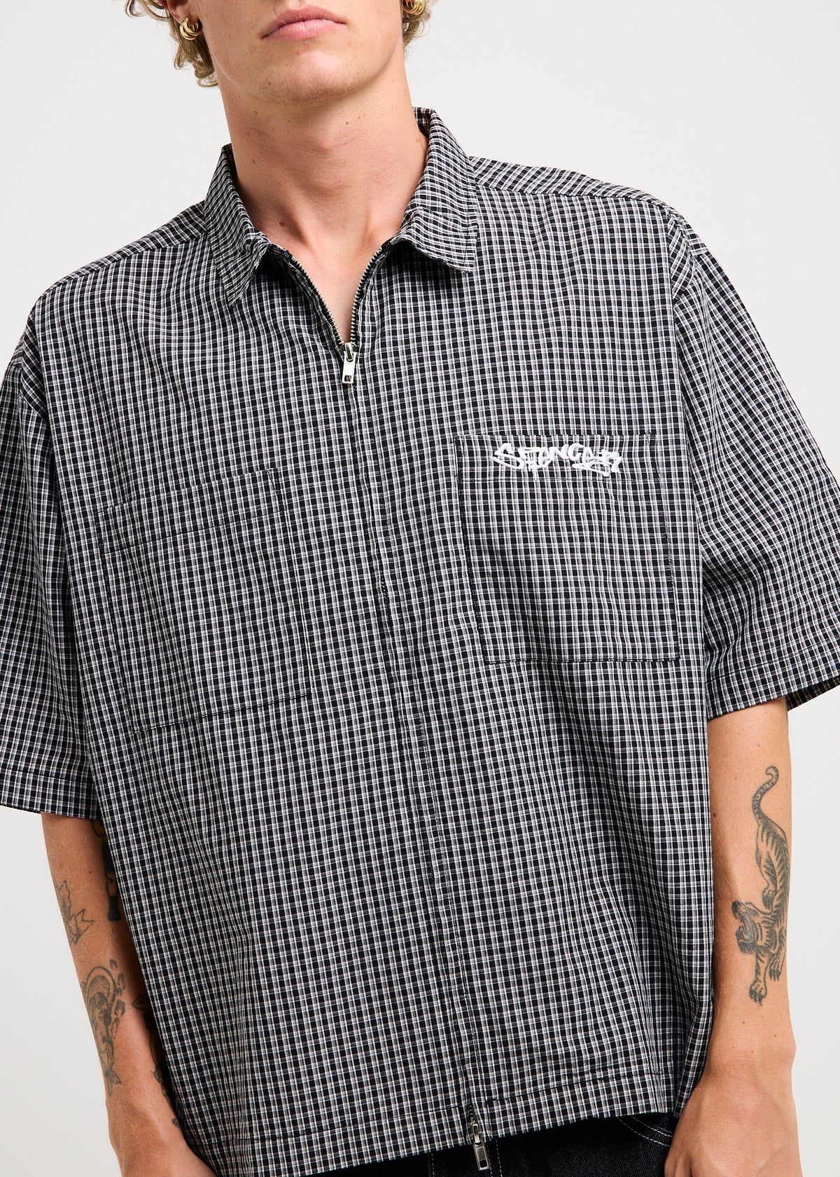 Wilson Short Sleeve Zip Shirt BLACK/WHITE CHECK