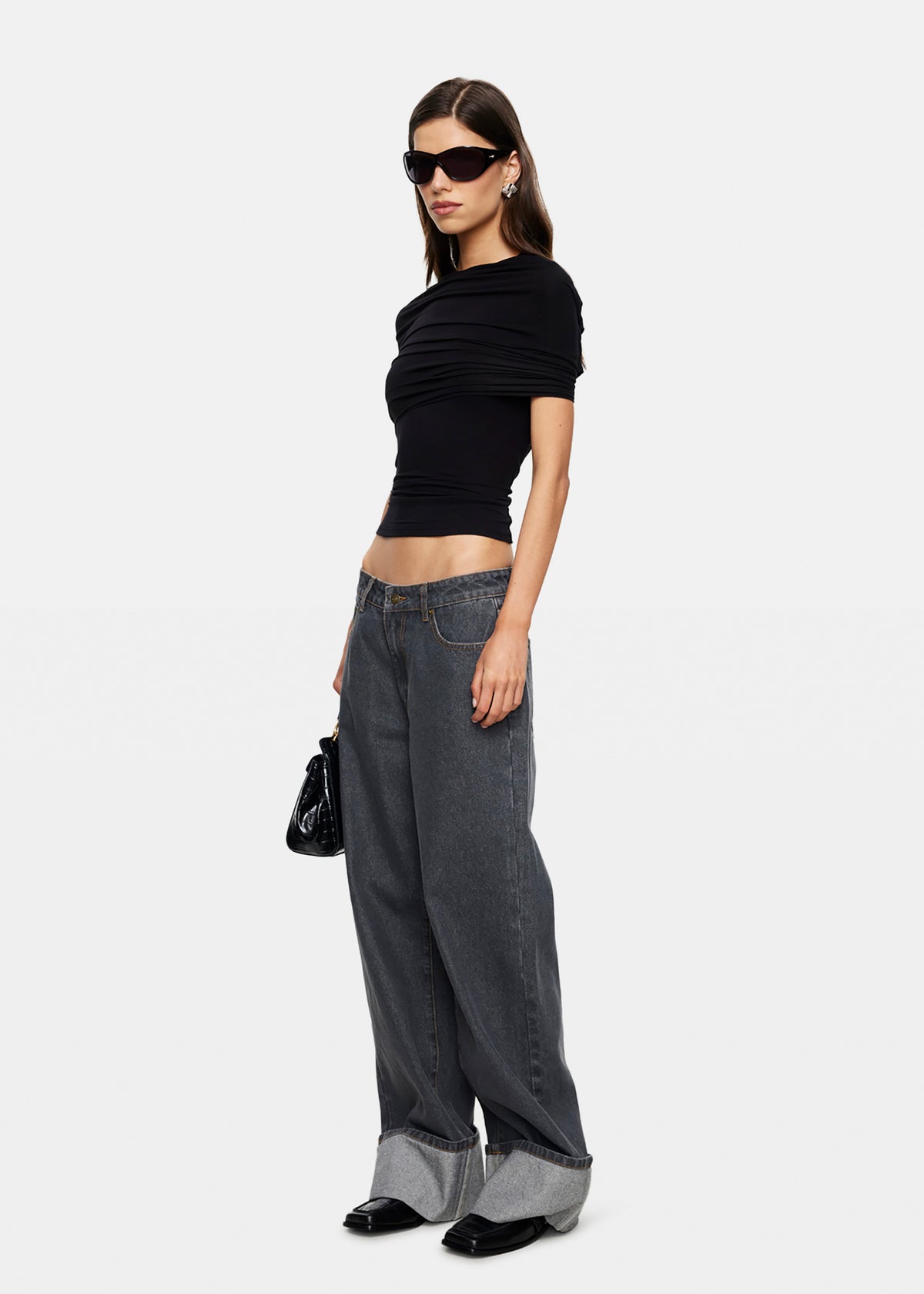 Top Model Cuffed Denim Jeans CHARCOAL