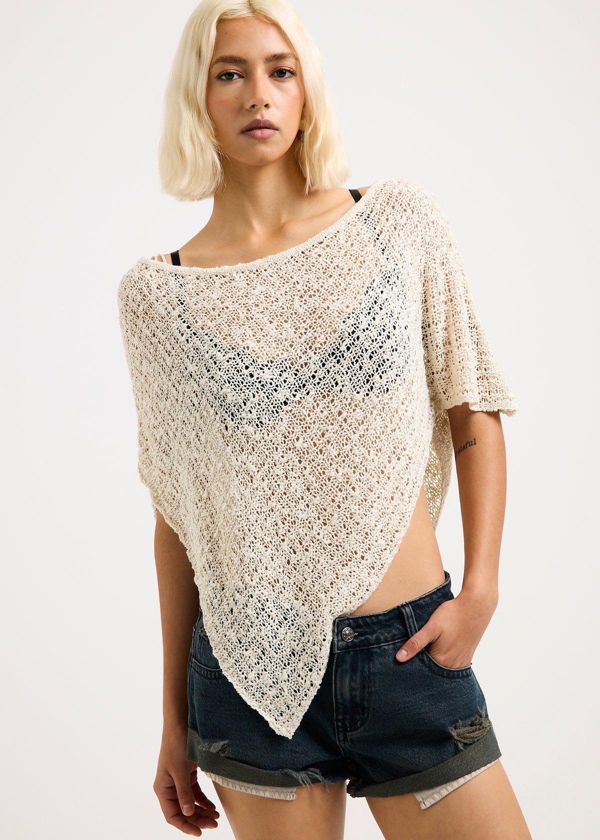 Faye Open Knit Poncho ECRU