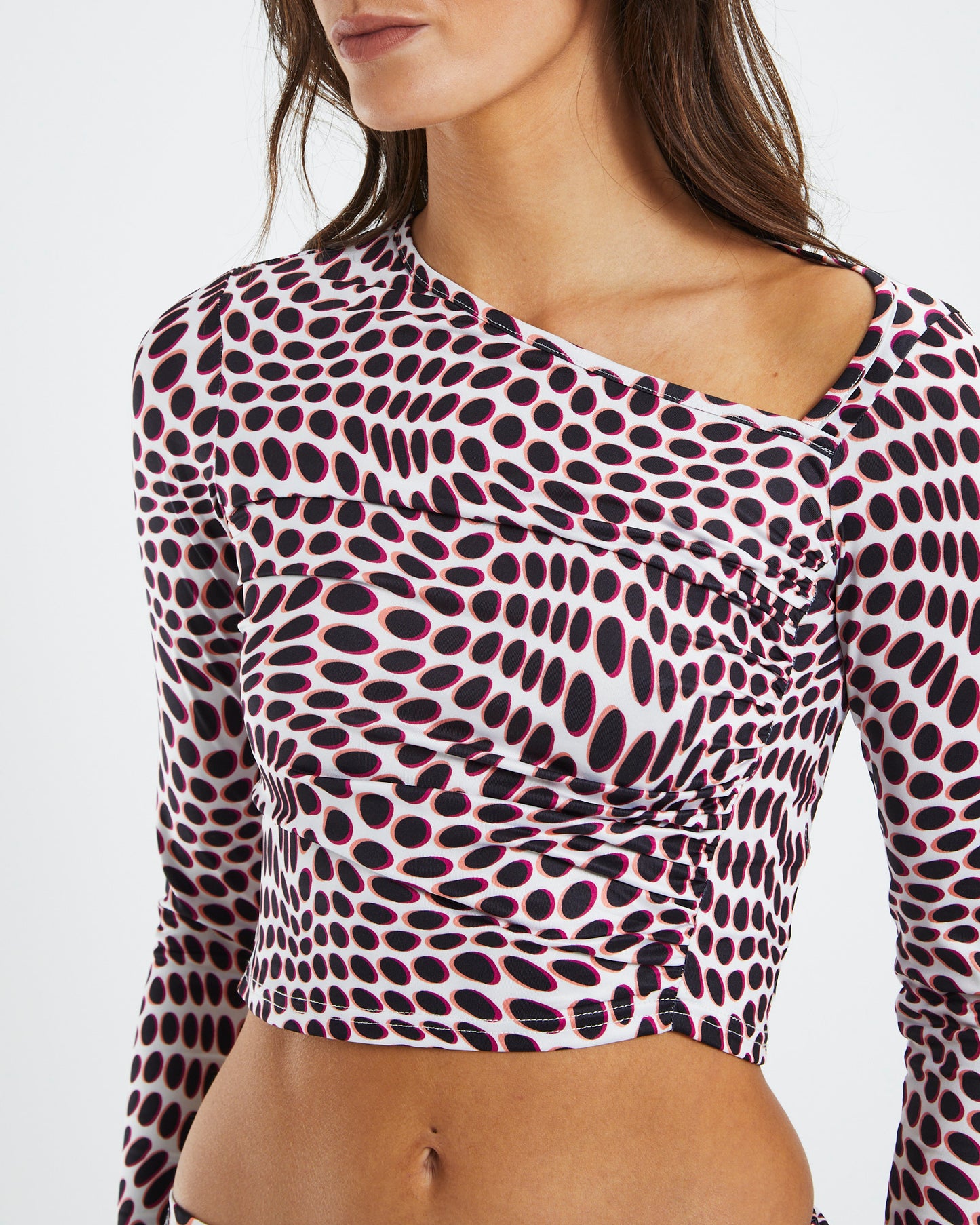 Mdy Cut Out Gathered Side Mesh Top