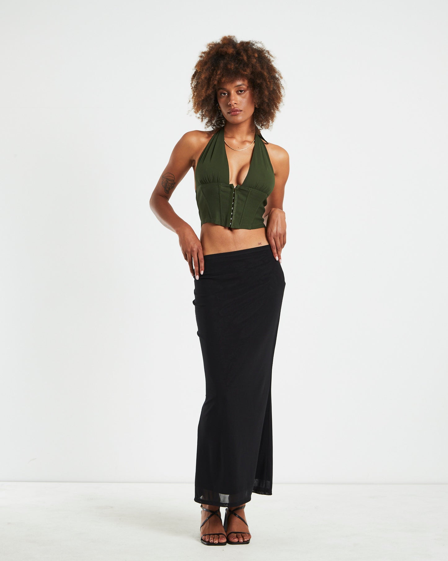 Vesper Eyelet Front Halter Corset Khaki