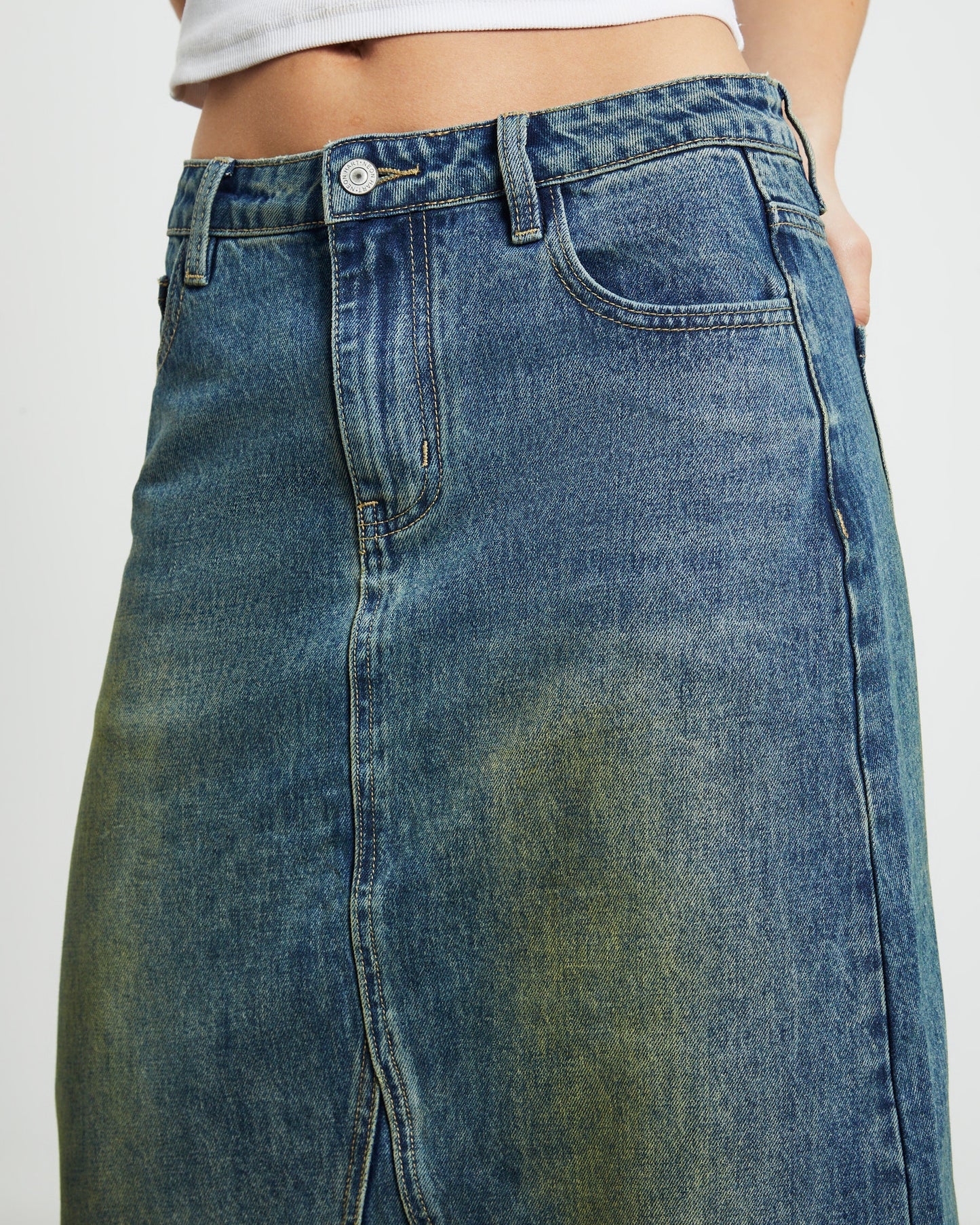 Tatiana Midi Denim Skirt in Vintage Tint Blue