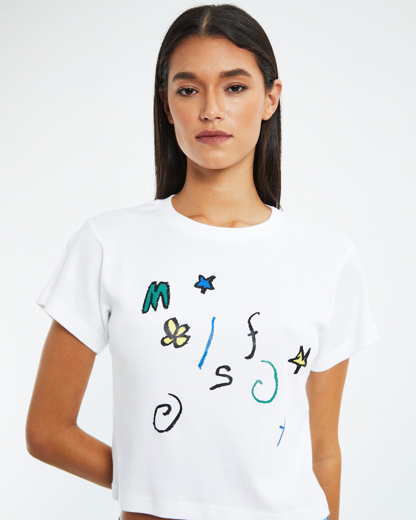 Doodling Rib Tee Washed White