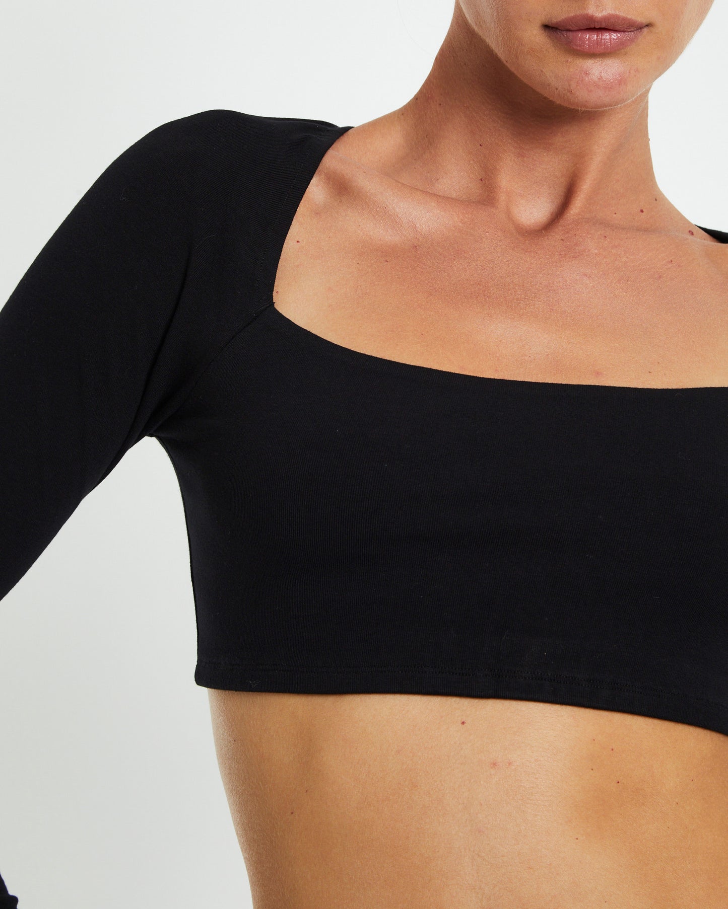 Polly Slinky Long Sleeve Crop Top Black