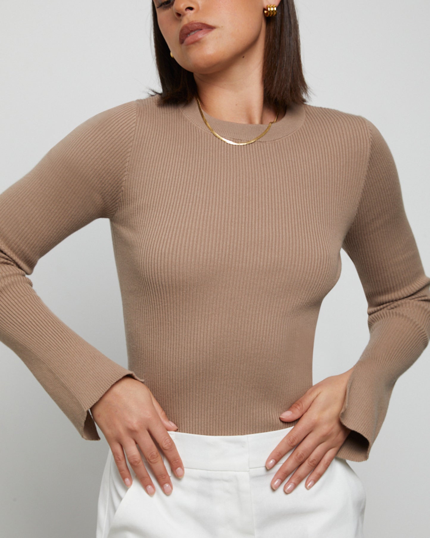 Luxe Knitted Long Sleeve Top in Cocoa Brown