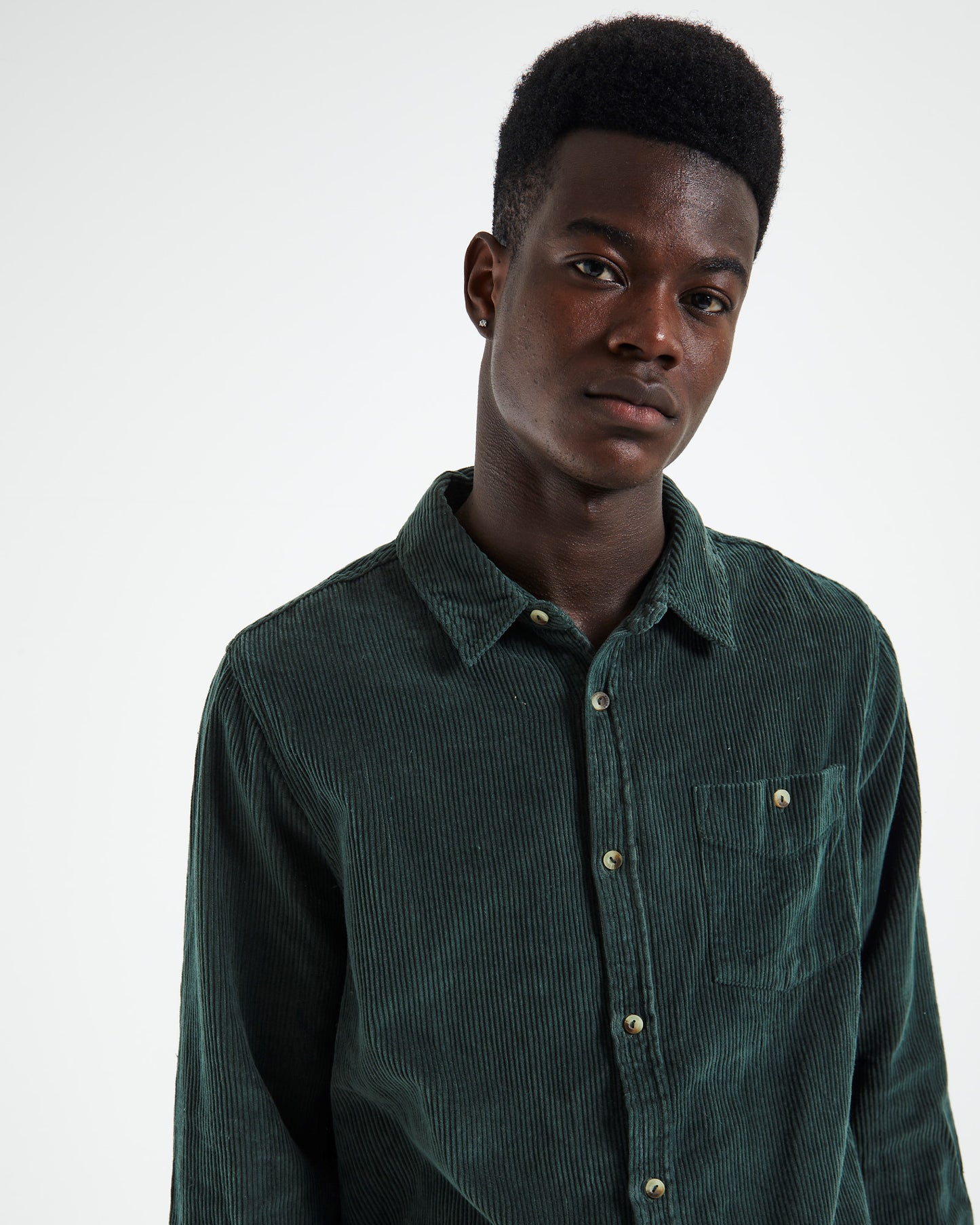 Men At Work Fat Cord Long Sleeve Shirt Deep Green