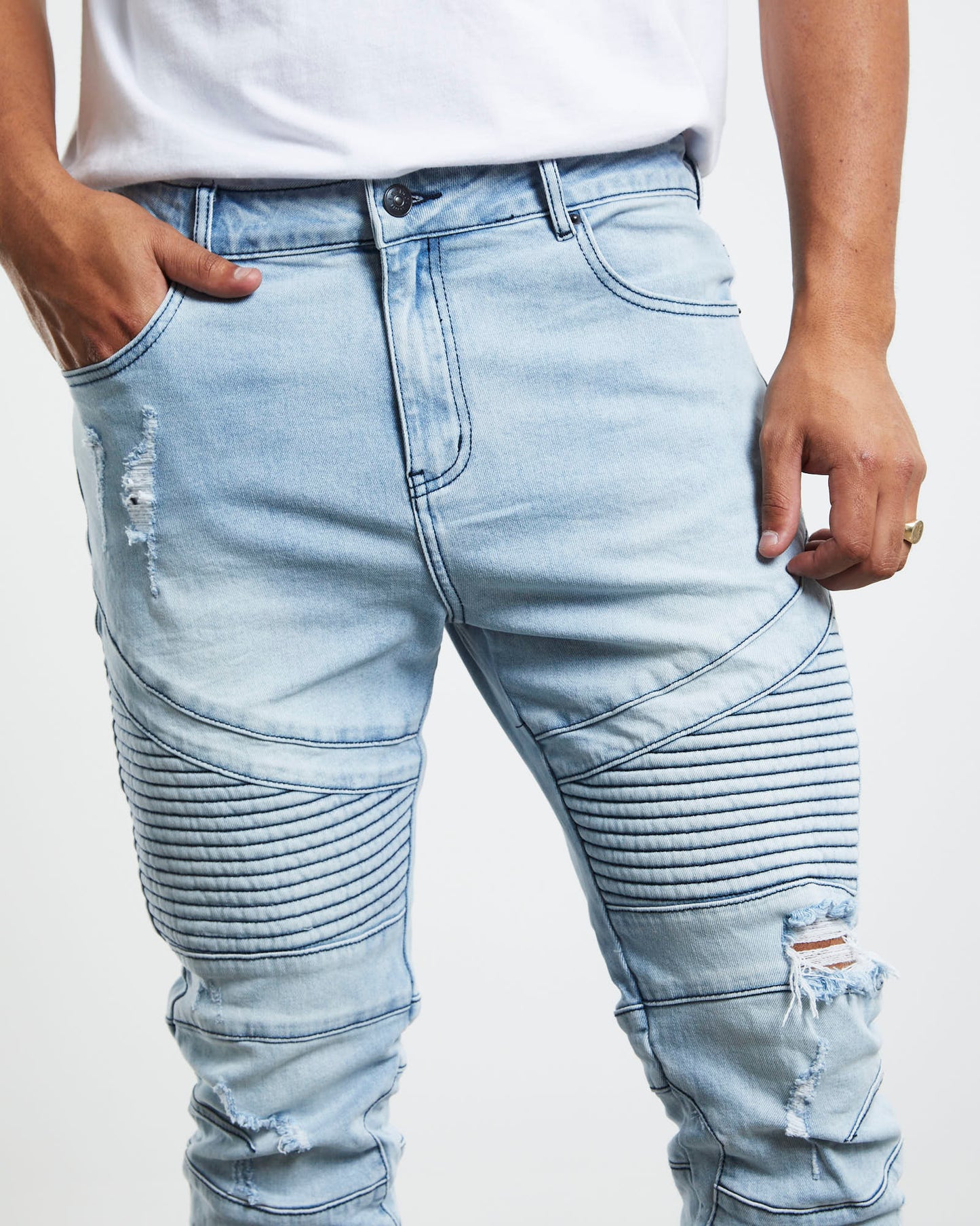 Em 2 Cuffed Biker Pants Blitzed Indigo