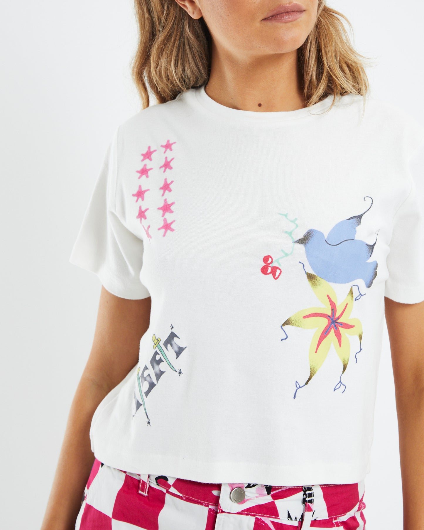 Fairies Out Rib Tee Washed White
