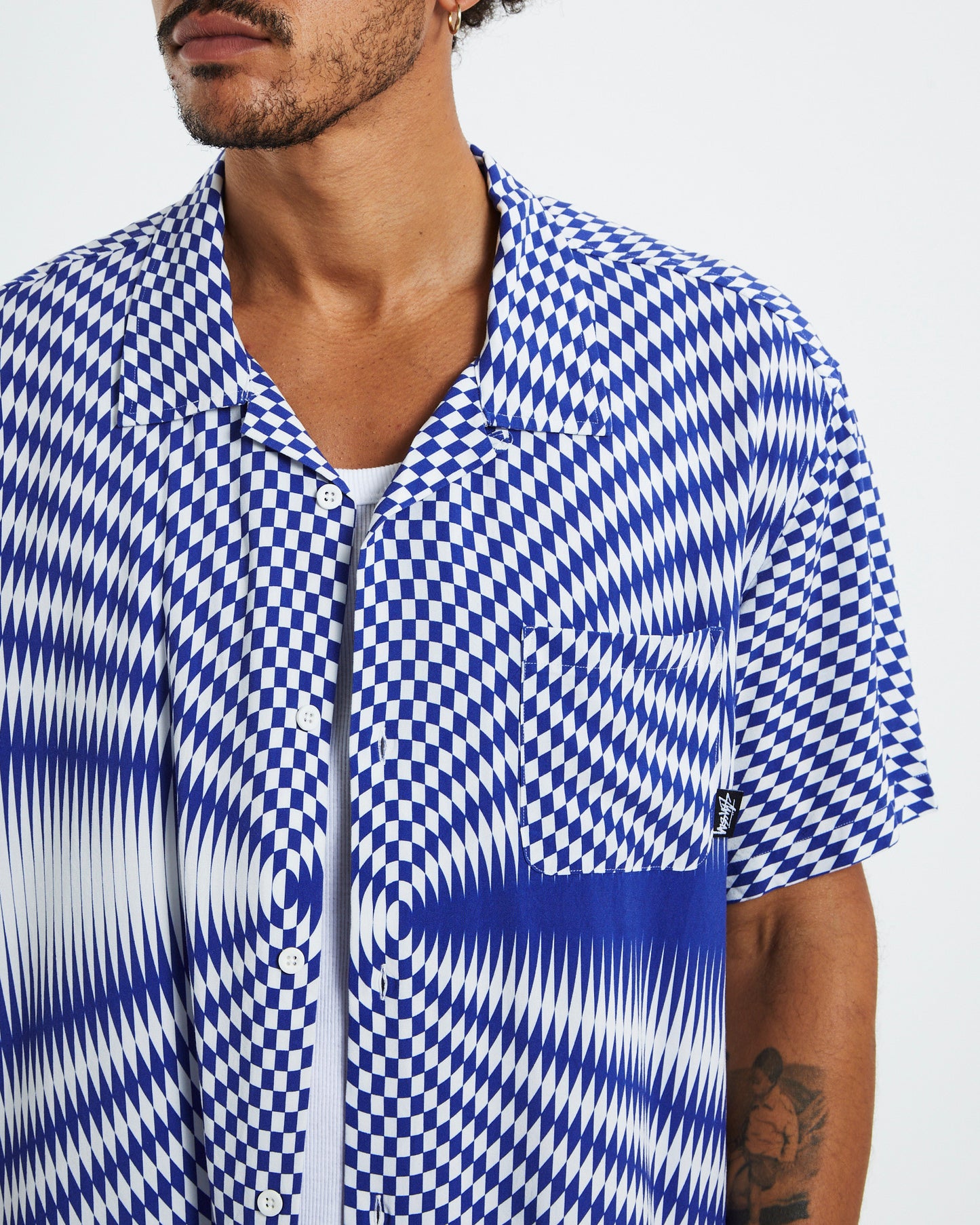 Pyschedelic Check Short Sleeve Shirt Blue