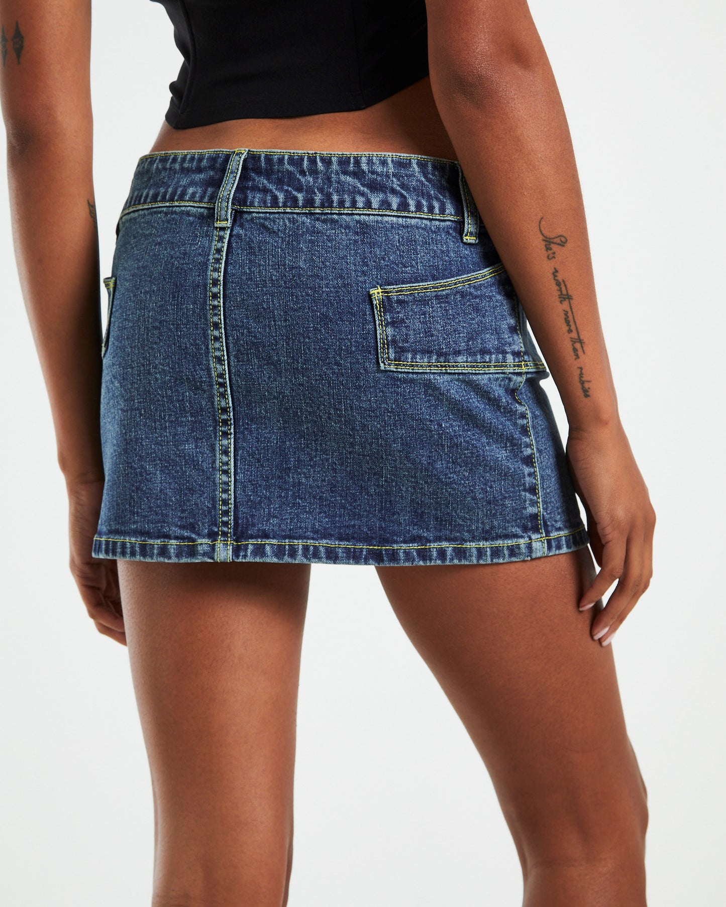 Trinity Low Rise Denim Mini Skirt Blue