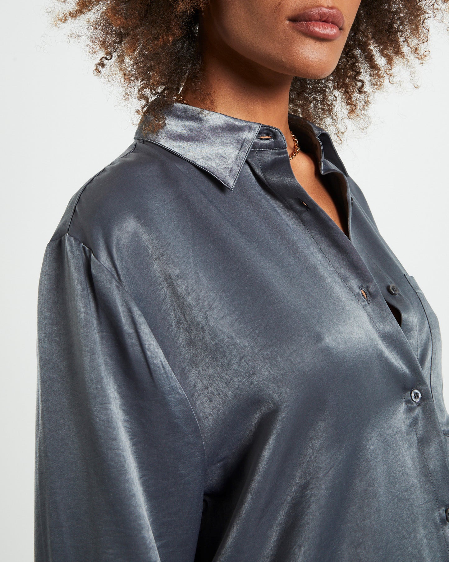 Tina Silky Oversized Long Sleeve Shirt Charcoal