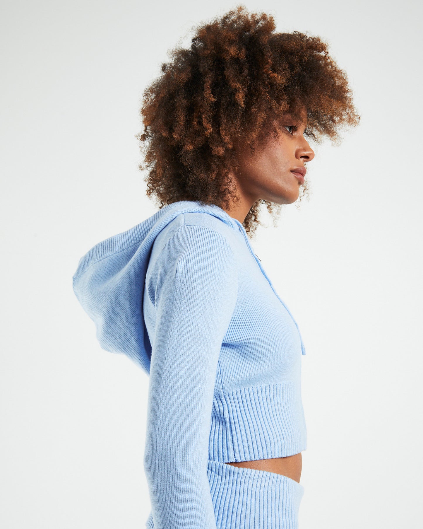 Effie Shrunken Knit Hoodie Blue
