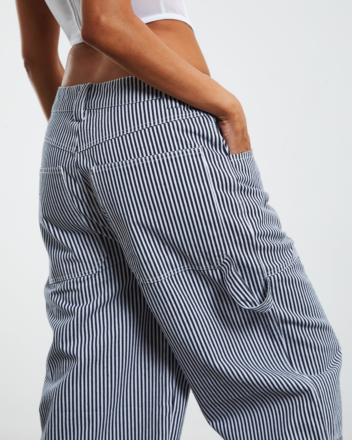 Ash Panelled Carpenter Pants Pinstripe Grey