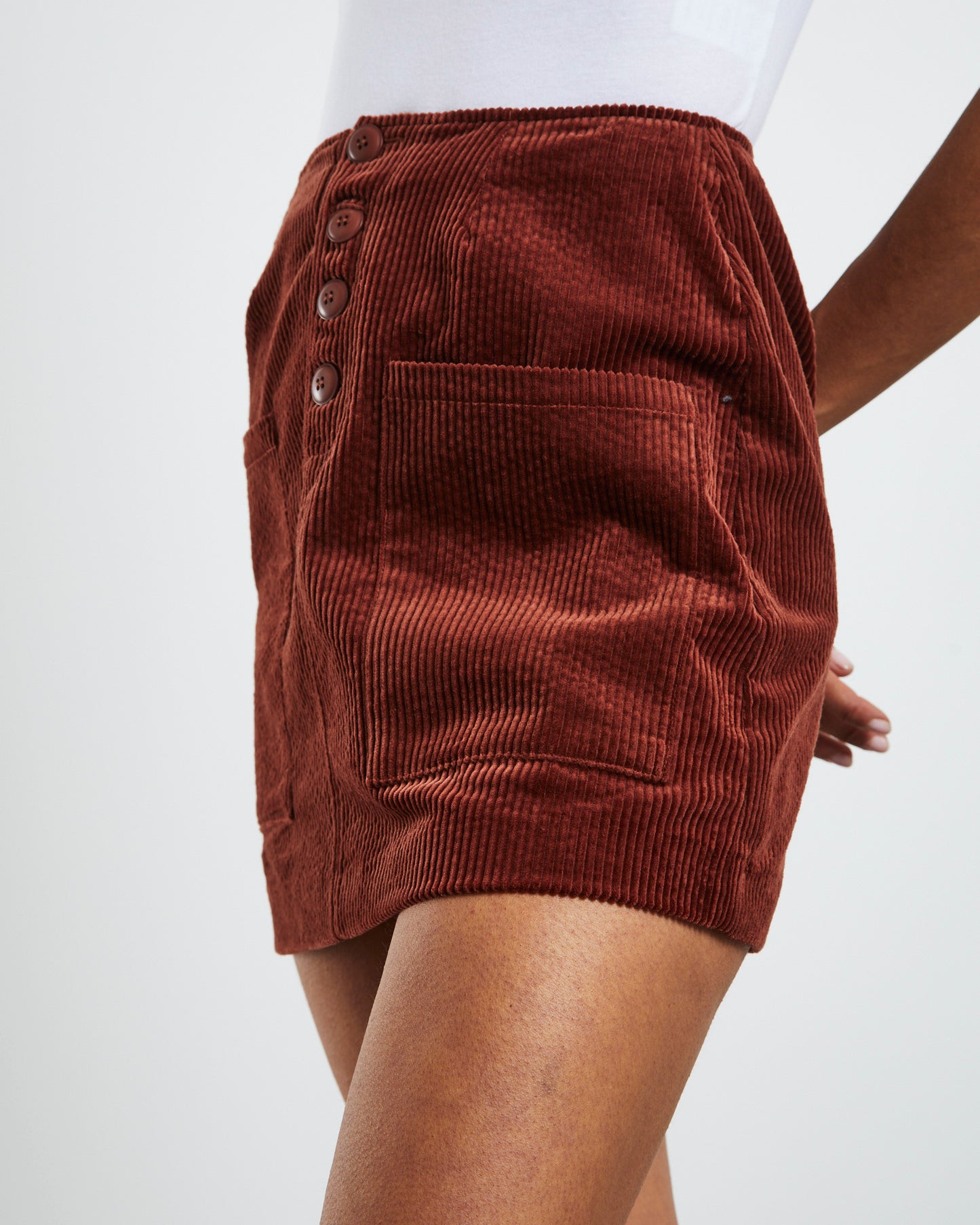 Phoebe Tonkin x Rolla's Francoise Cord Mini Skirt Chestnut Brown