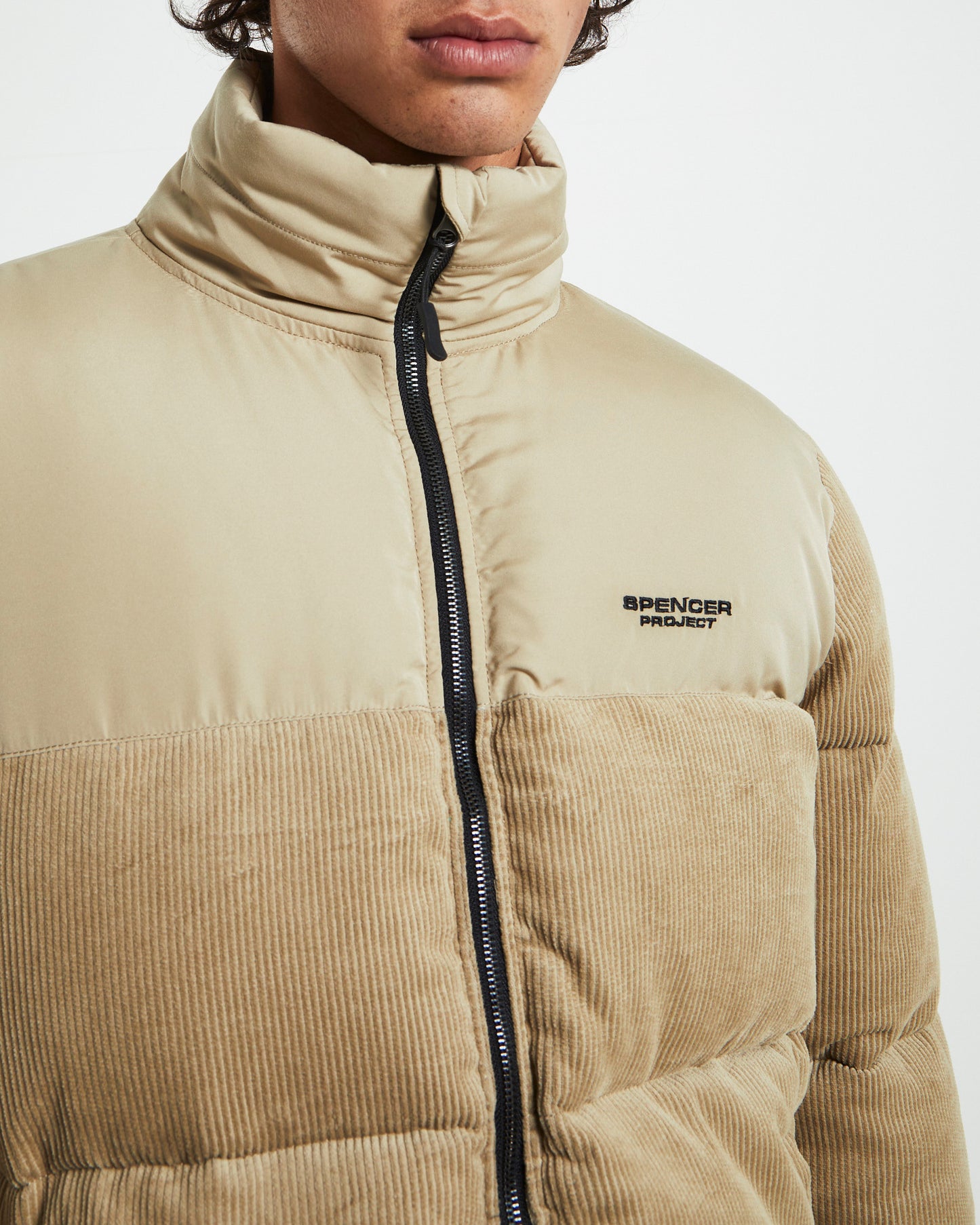 Panel Cord Puffer Jacket Sand