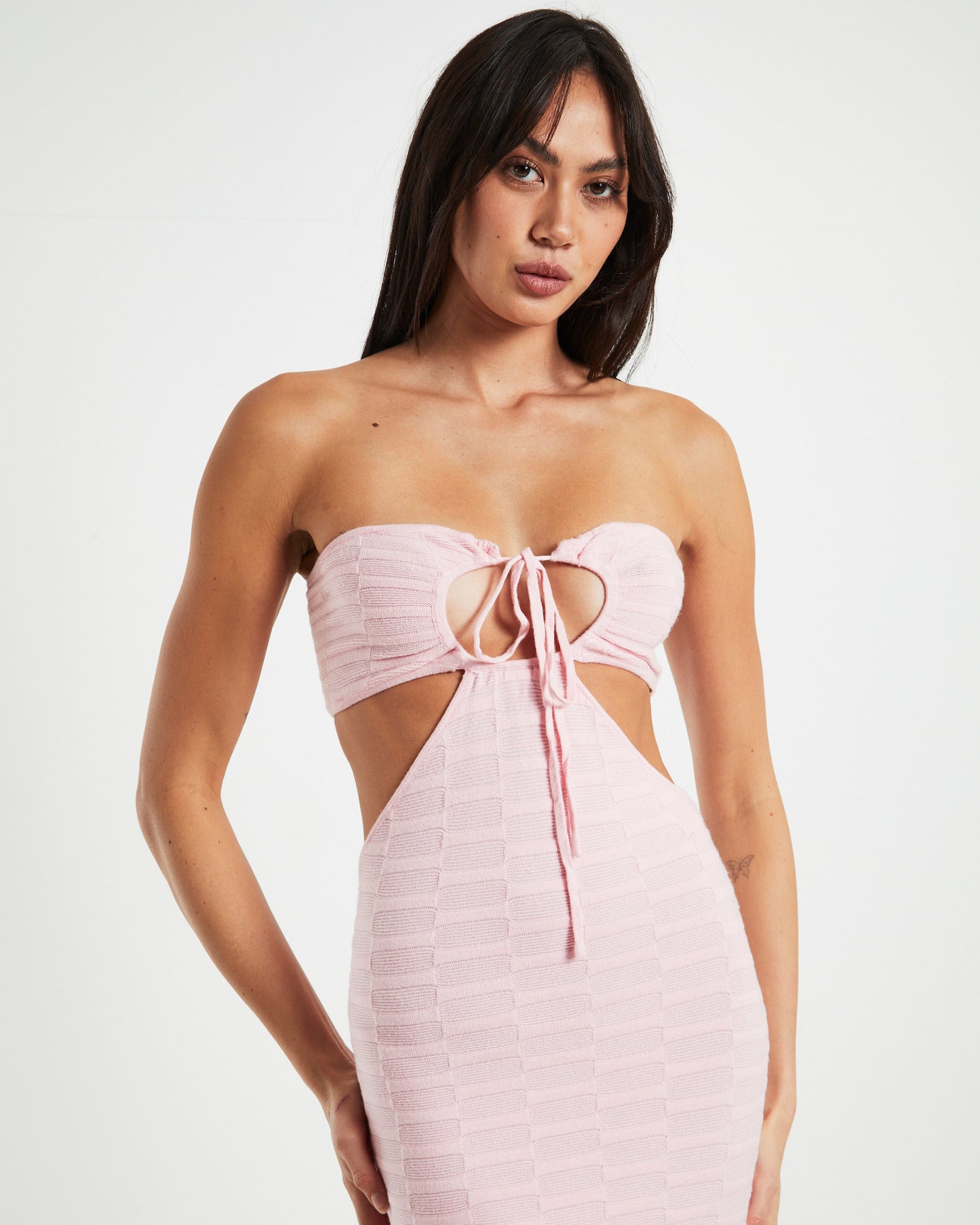 Alana Keyhole Knit Midi Dress in Pink