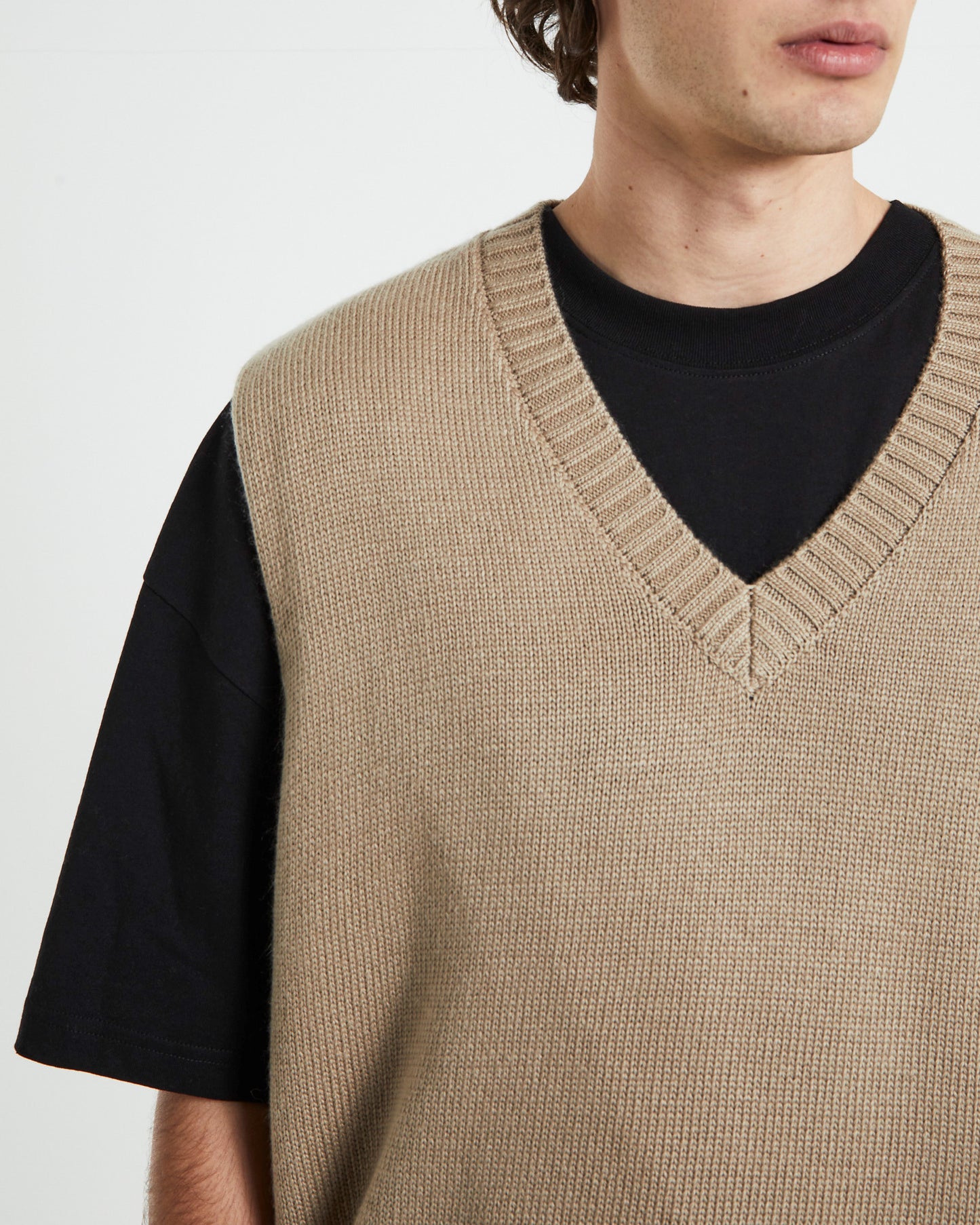 Sunday Box Knit Vest in Tan
