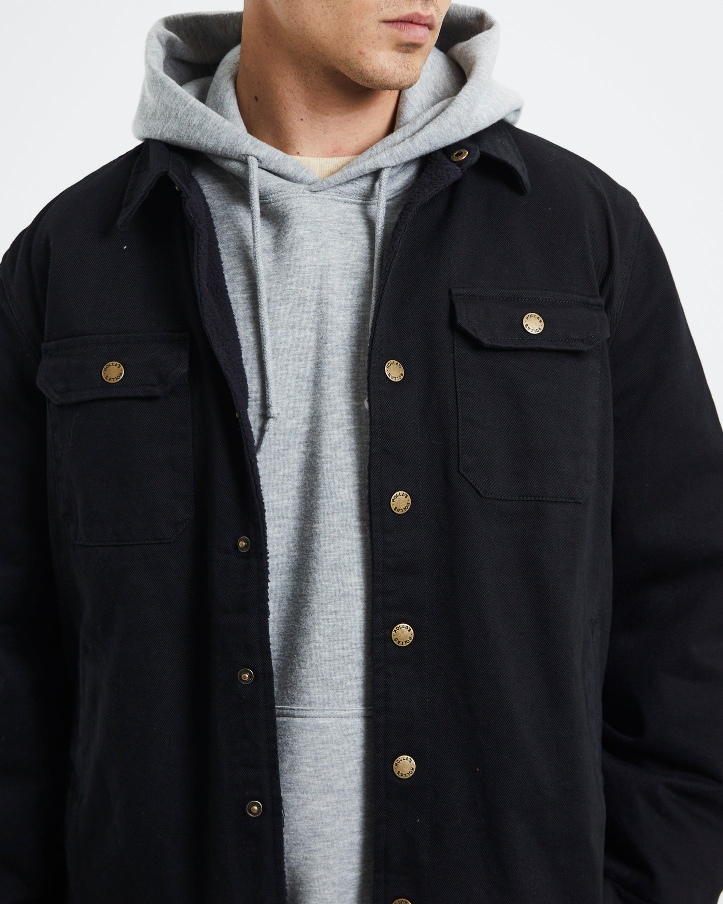 Men At Work Drill Shacket Black