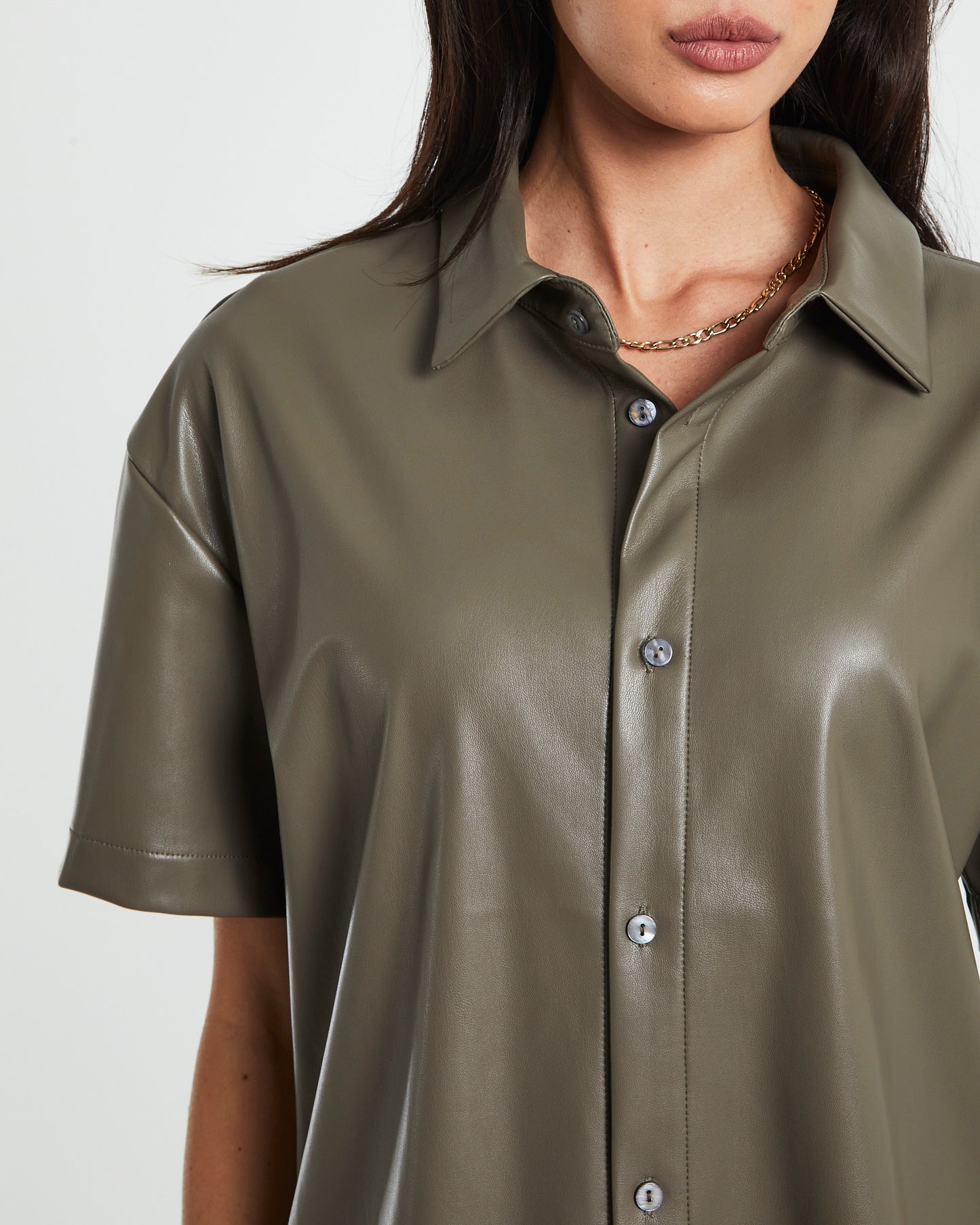Phoebe Leather Look Shirt in Putty
