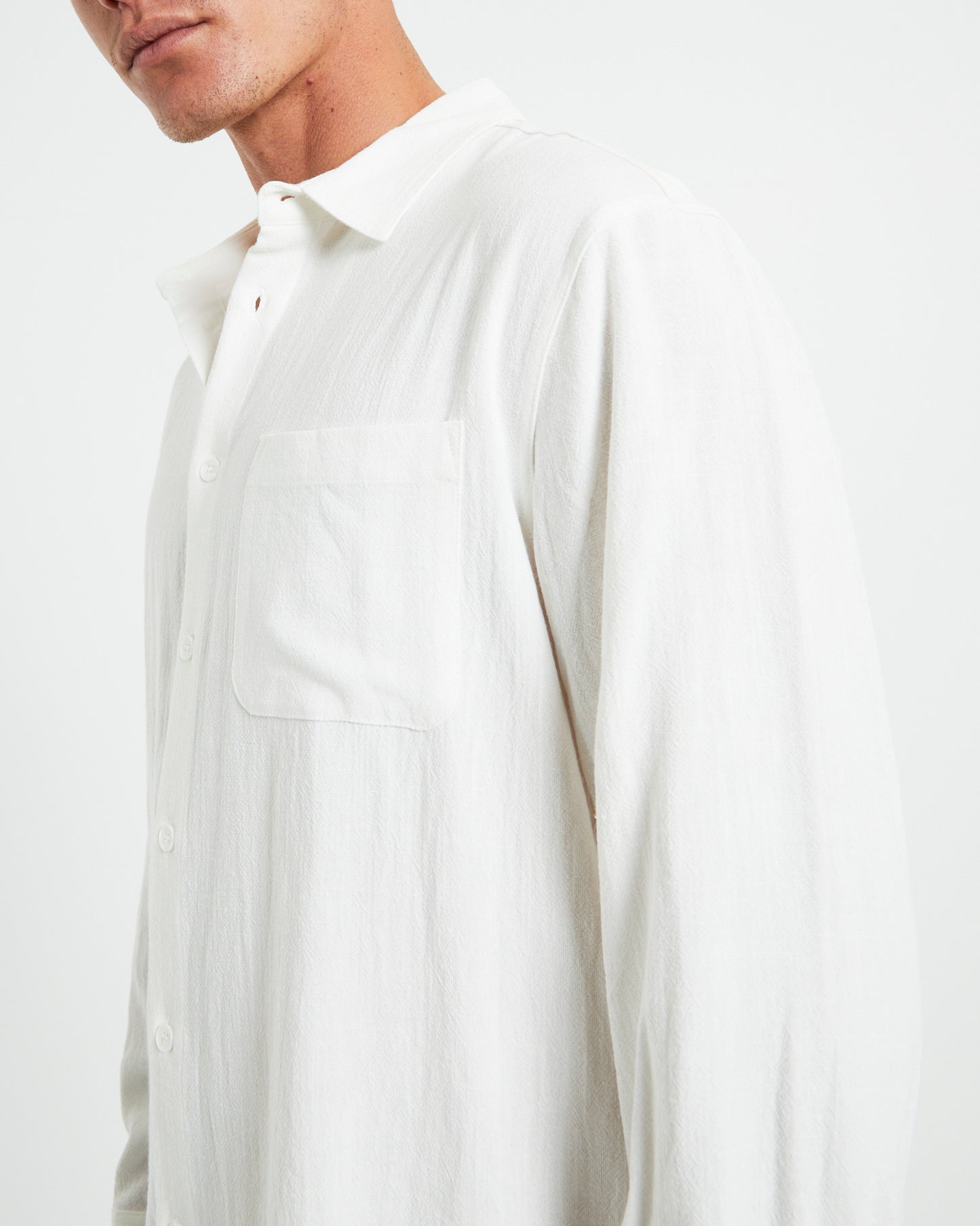 Harrison Linen Long Sleeve Shirt in White