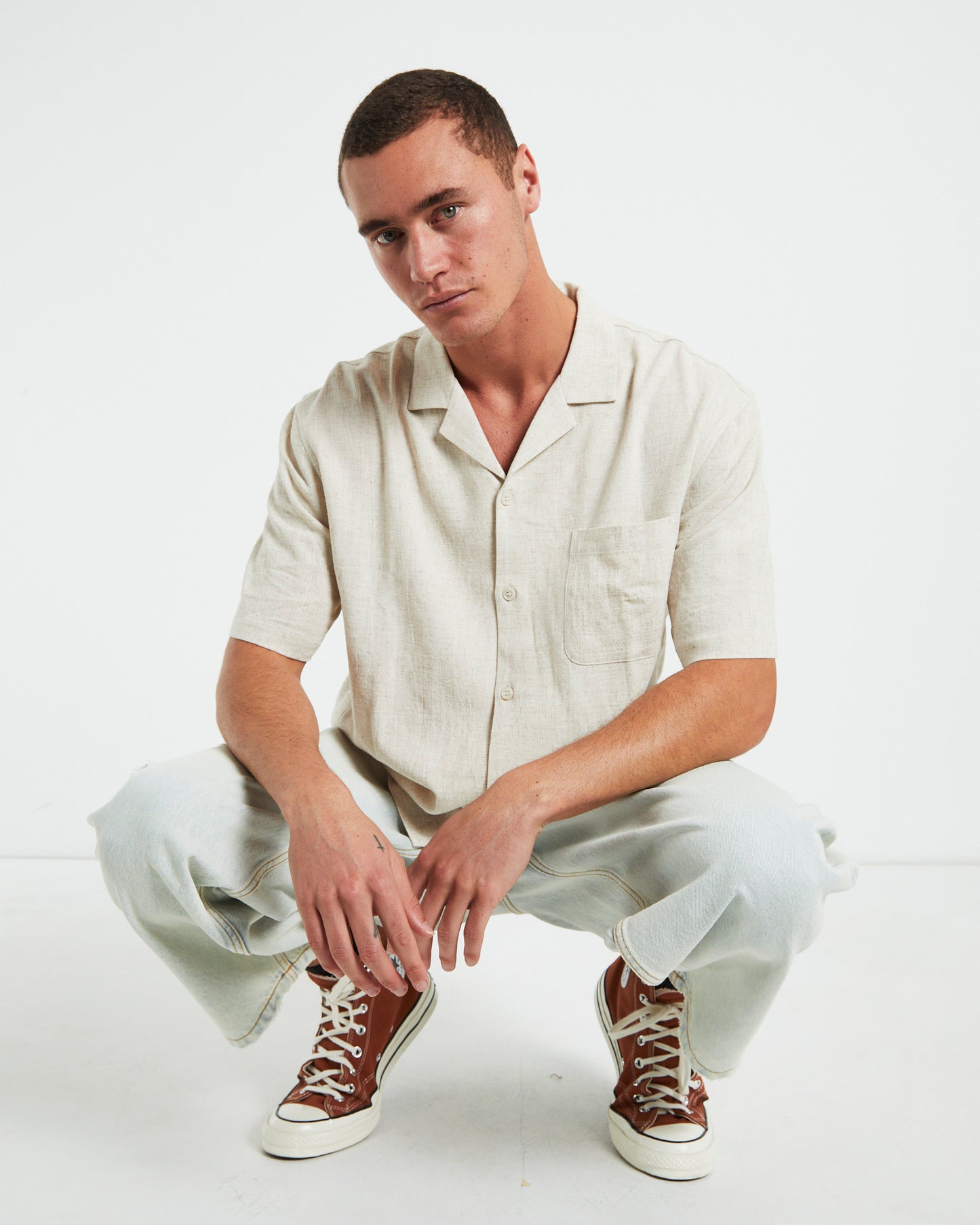 Harrison Linen Short Sleeve Resort Shirt in Natural