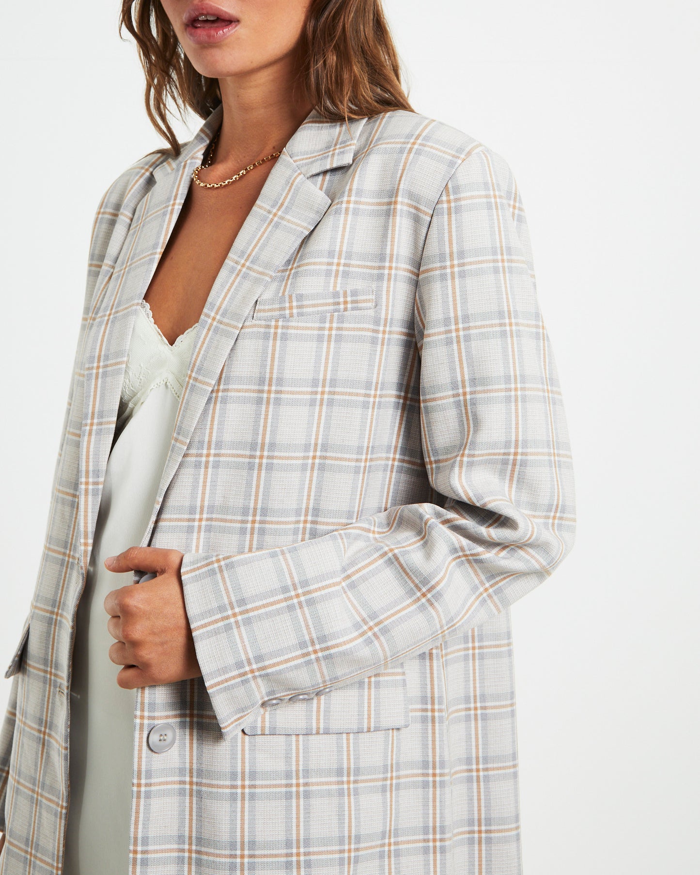 Lola Plaid Oversized Blazer in Check