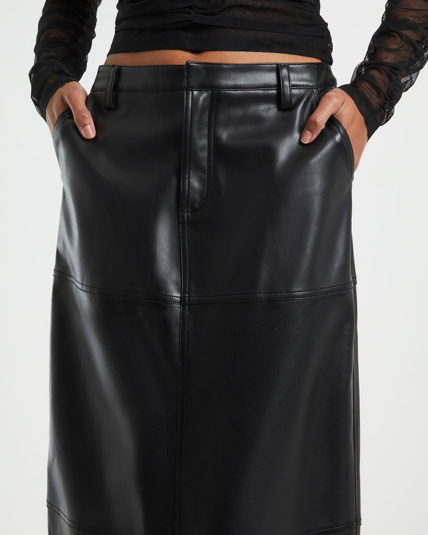 Millie Leather Look Maxi Cargo Skirt Black