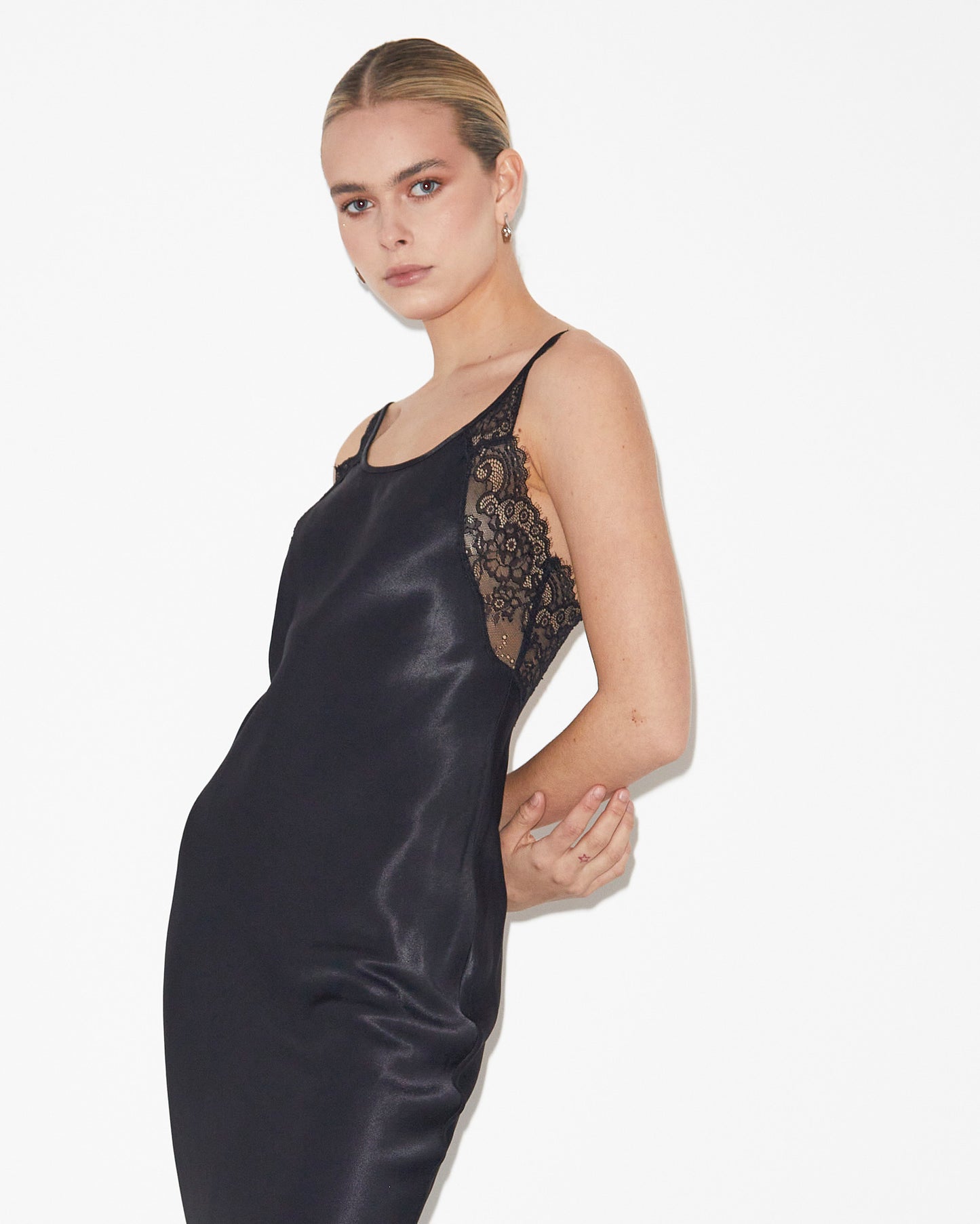 Avery Lace Slip Dress in Black