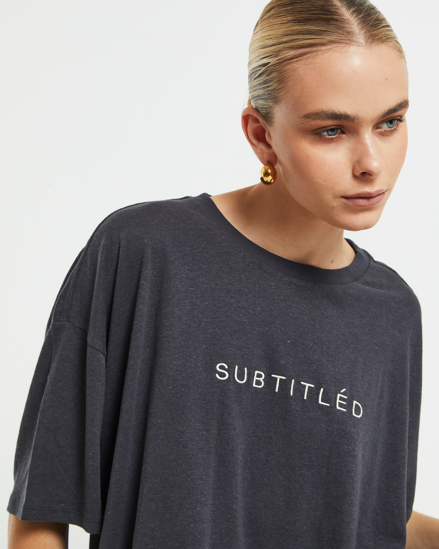 State Linen Oversized Short Sleeve T-Shirt in Charcoal