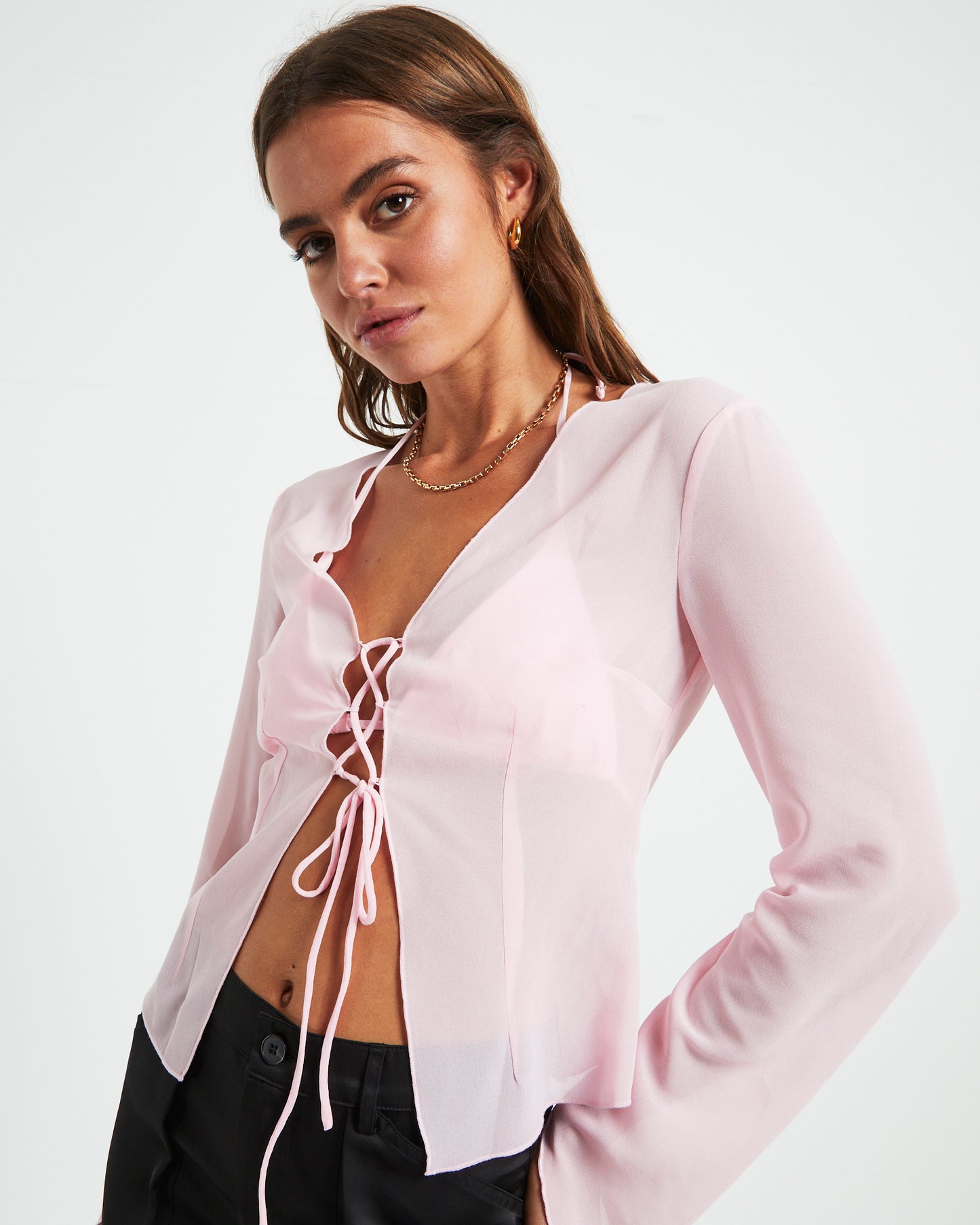 Ivy Laced Sheer Top in Pink