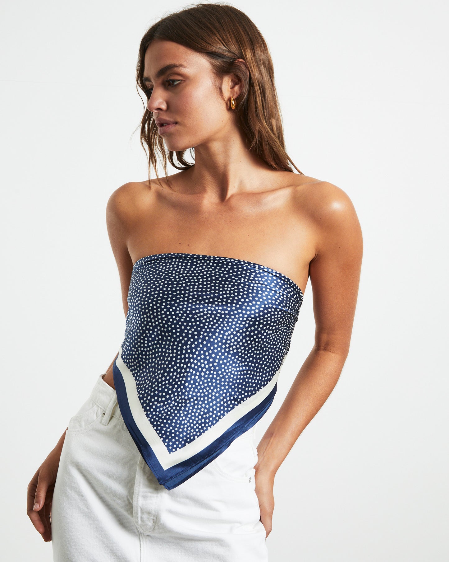 Mini Spot Silk Scarf in Navy