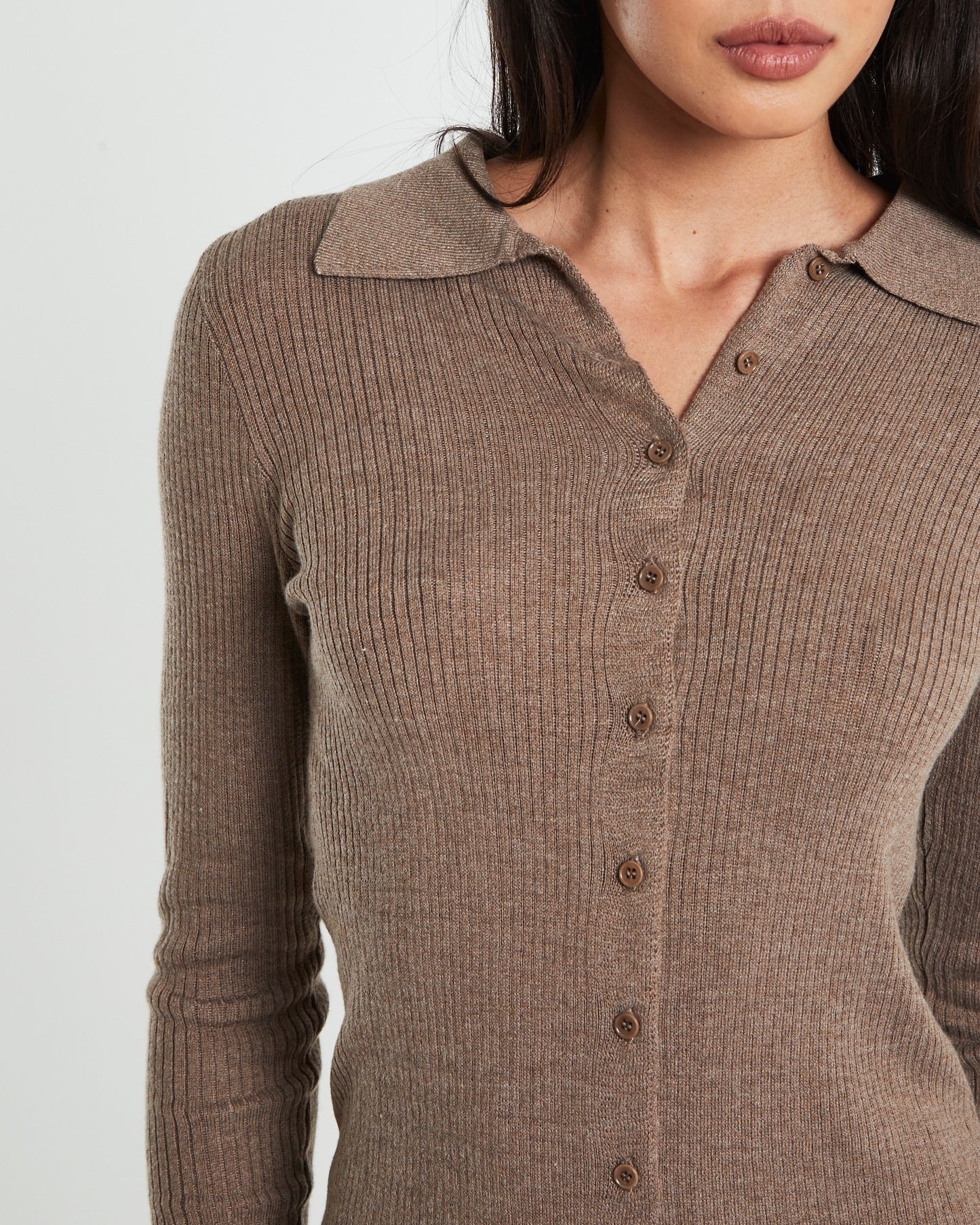 Caroline Long Sleeve Knit Mini Dress in Brown