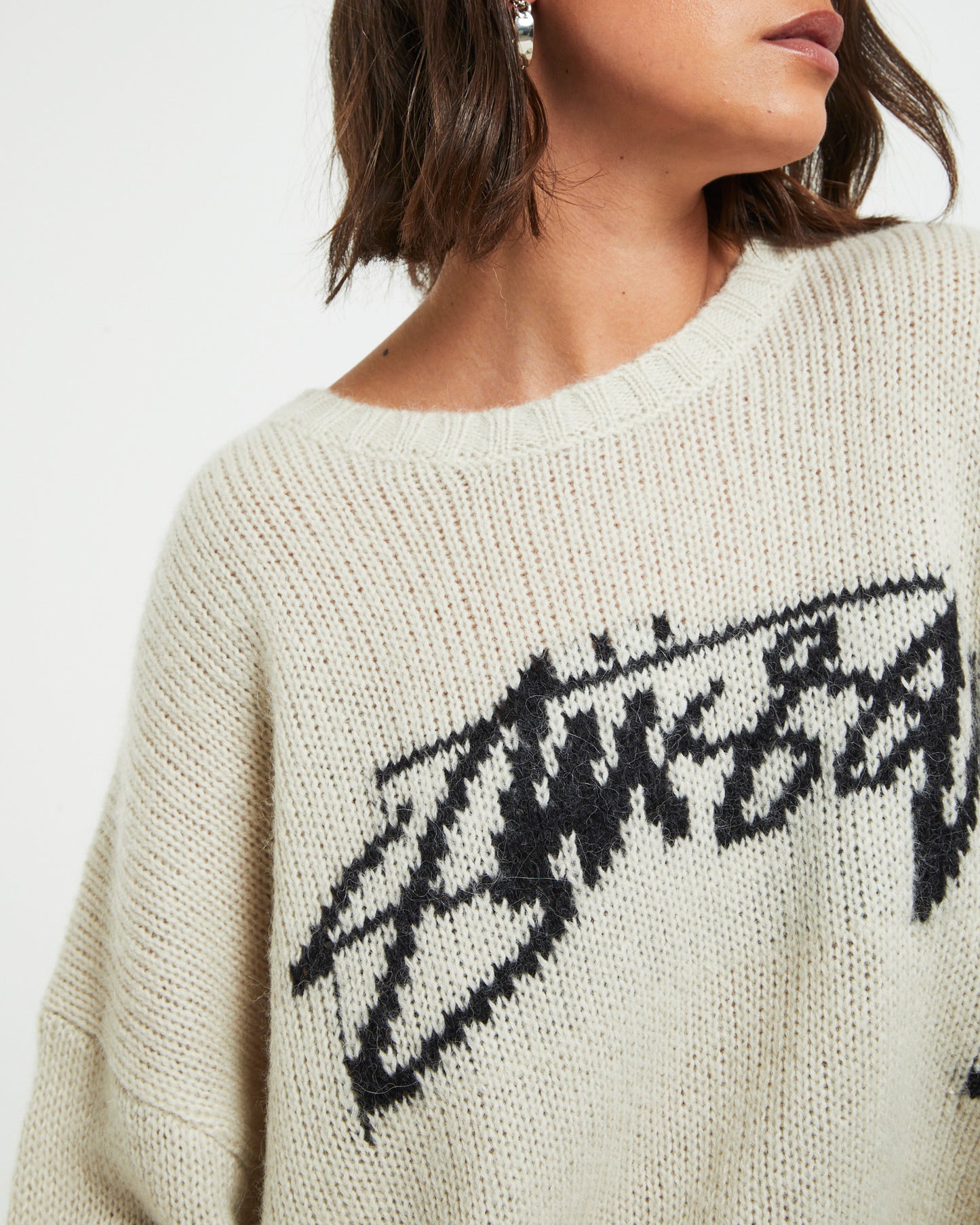 Snooth Stock Oversized Long Sleeve Knit Sweater in Cream