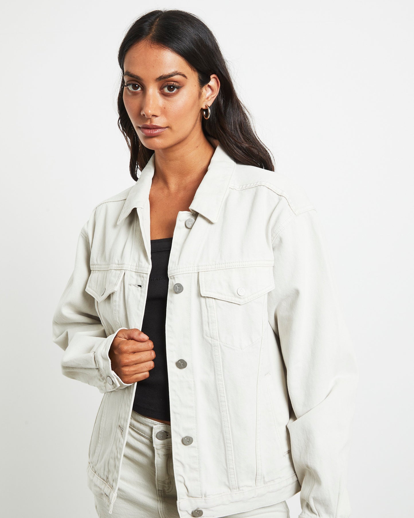 Slouch Denim Jacket in Chalk White
